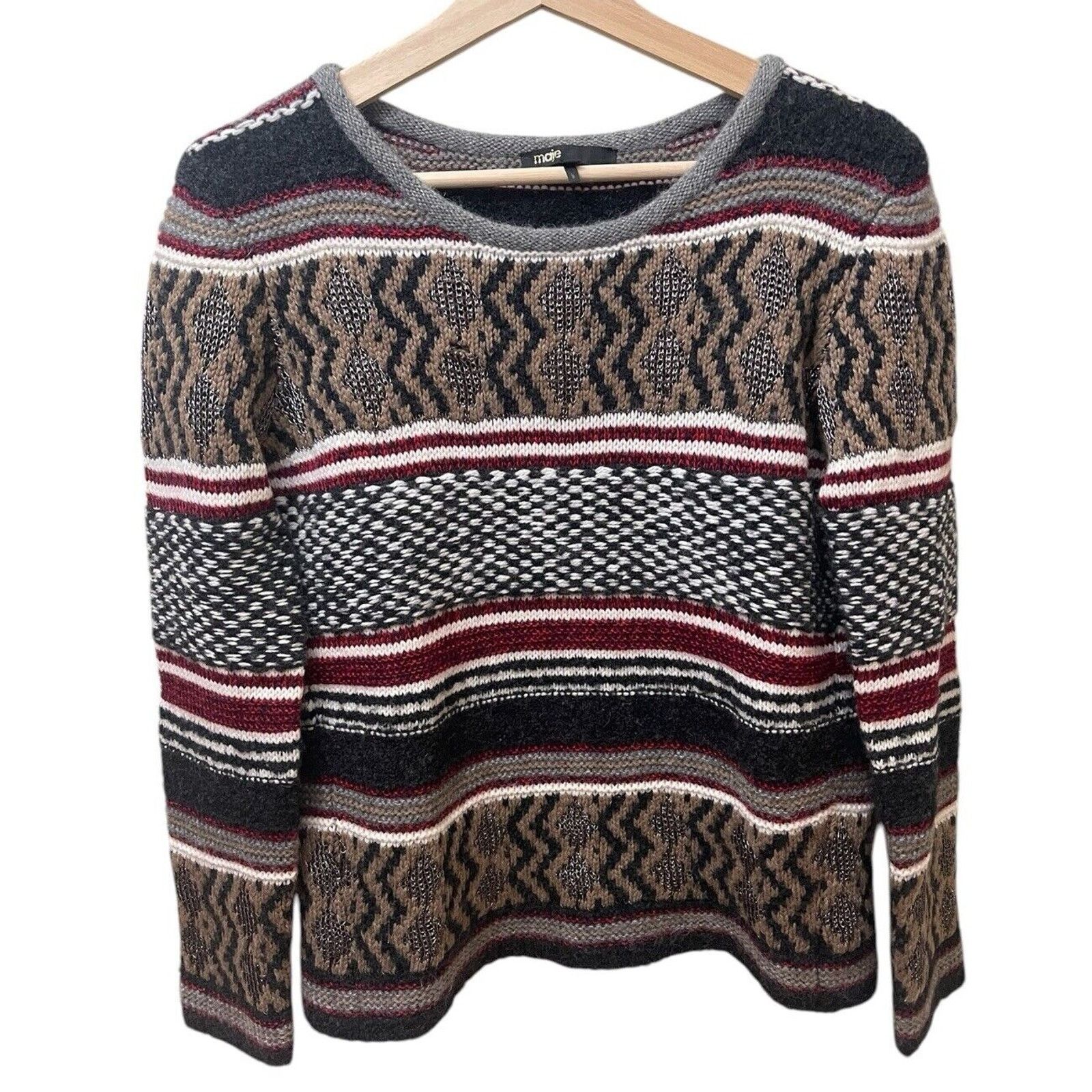 Maje Maje Pullover Wool Blend Red Gray Sweater Size Small NWOT Size S / US 4 / IT 40 - 1 Thumbnail