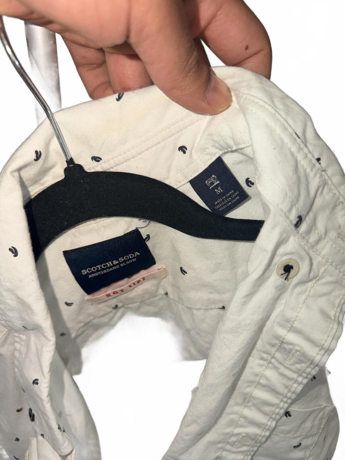 Scotch & Soda Scotch & Soda White Button-Down Shirt with Small Navy Print Size US M / EU 48-50 / 2 - 2 Thumbnail