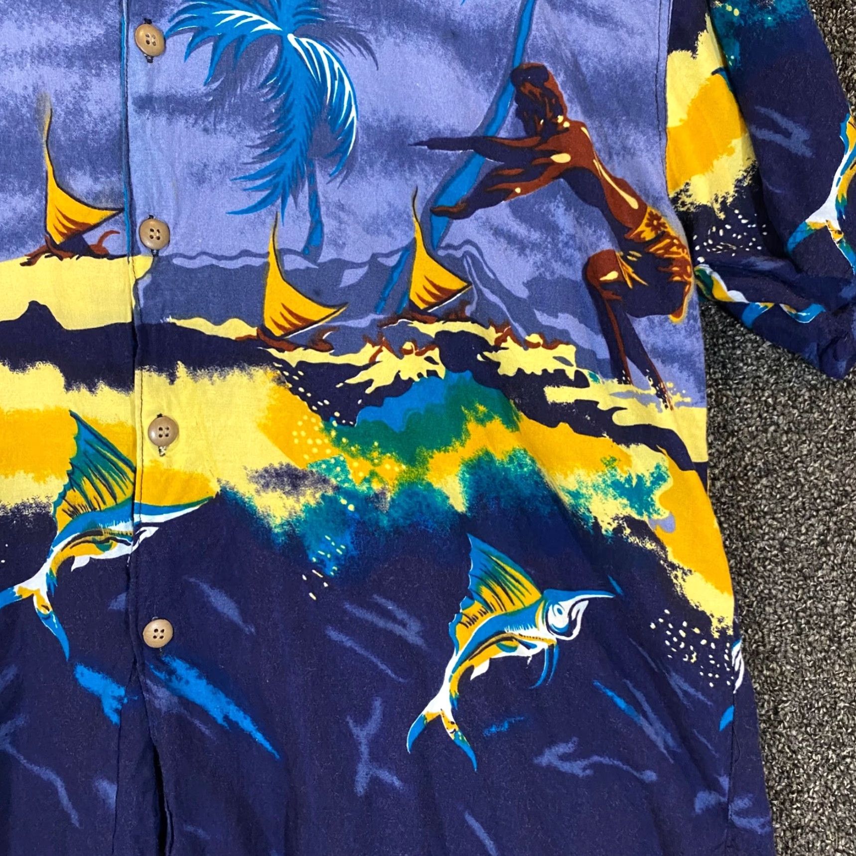 Vintage WINGO Hawaiian Shirt Mens XL Blue Floral Surfing Button Up Short Sleeve Rayon Shirt Size US XL / EU 56 / 4 - 3 Thumbnail