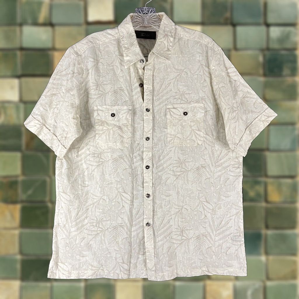 Tasso Elba Tasso Elba Mens White Hawaii Palm Leaf Button Up Short Sleeve Shirt M Size US 31 - 1 Thumbnail