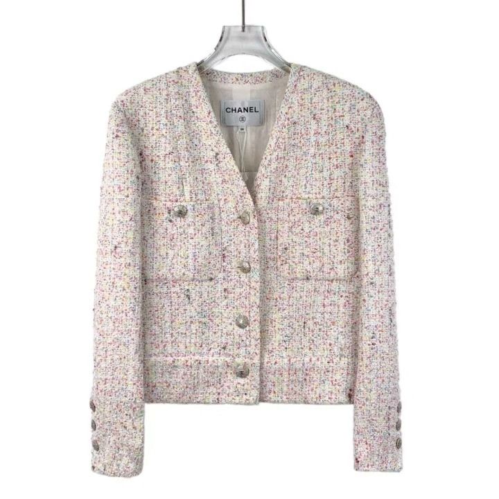 Chanel Chanel 25P Pink V-Neck Tweed Jacket Size S / US 4 / IT 40 - 1 Thumbnail
