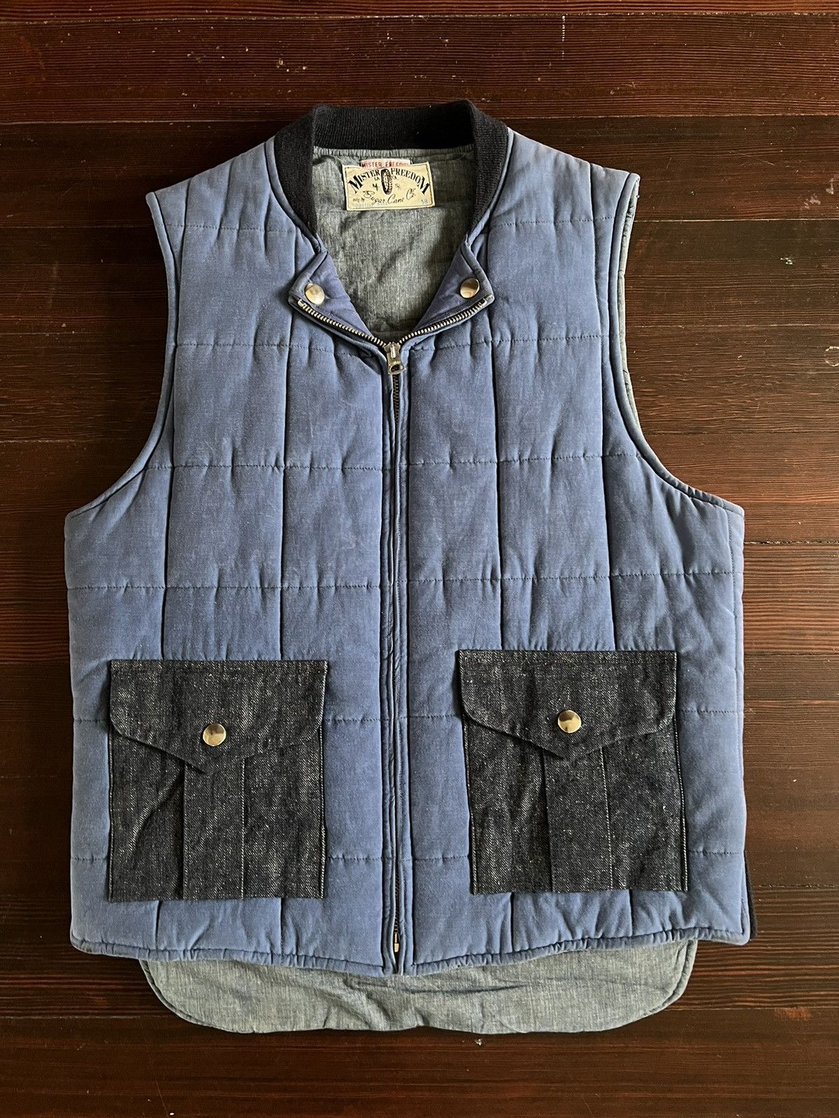 Image of Mister Freedom Chambray And Denim Vest in Blue, Men's (Size Small)