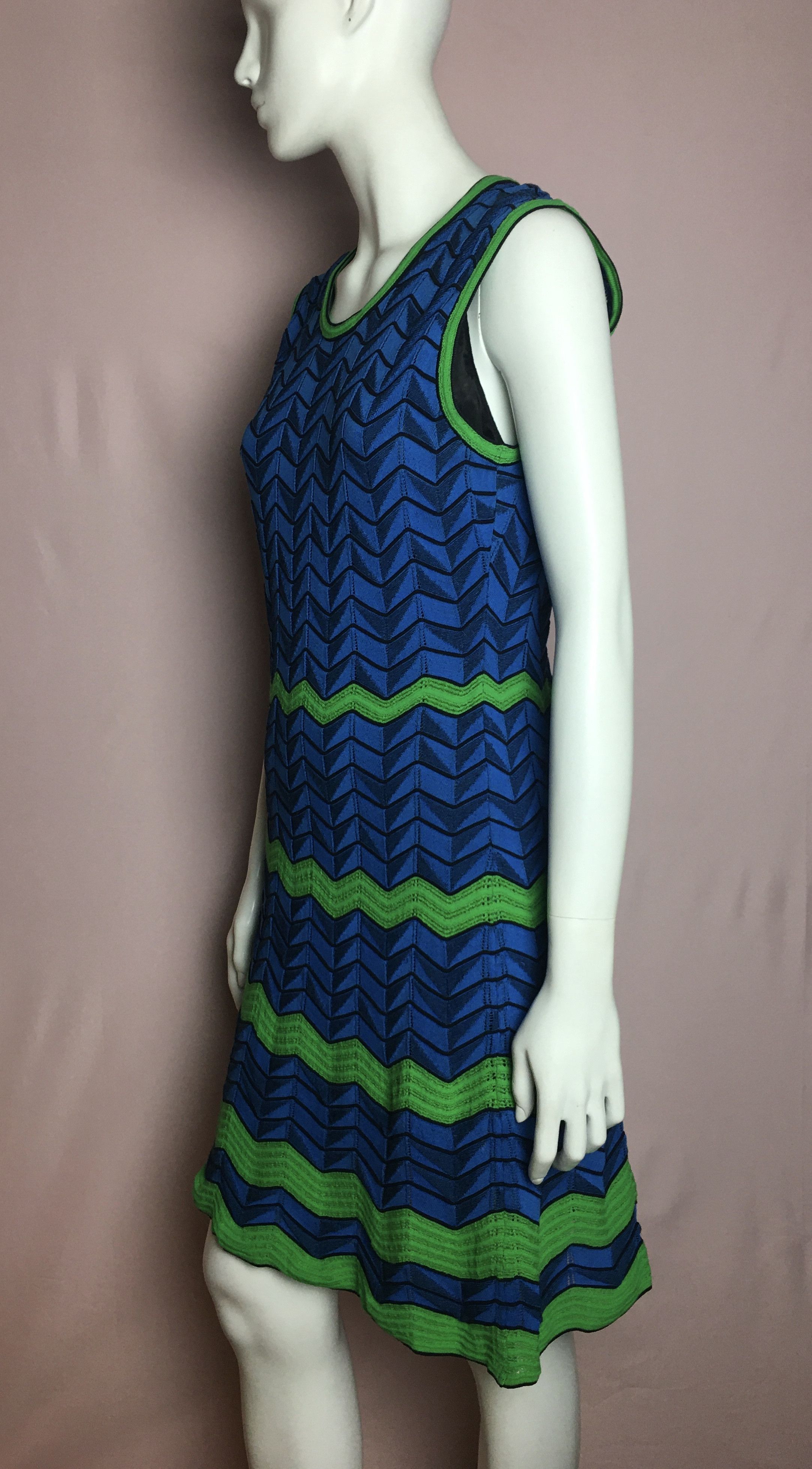 Missoni M Missoni Zigzag Print Blue Green Knit Dress Size EU 46 Size L / US 10 / IT 46 - 3 Thumbnail