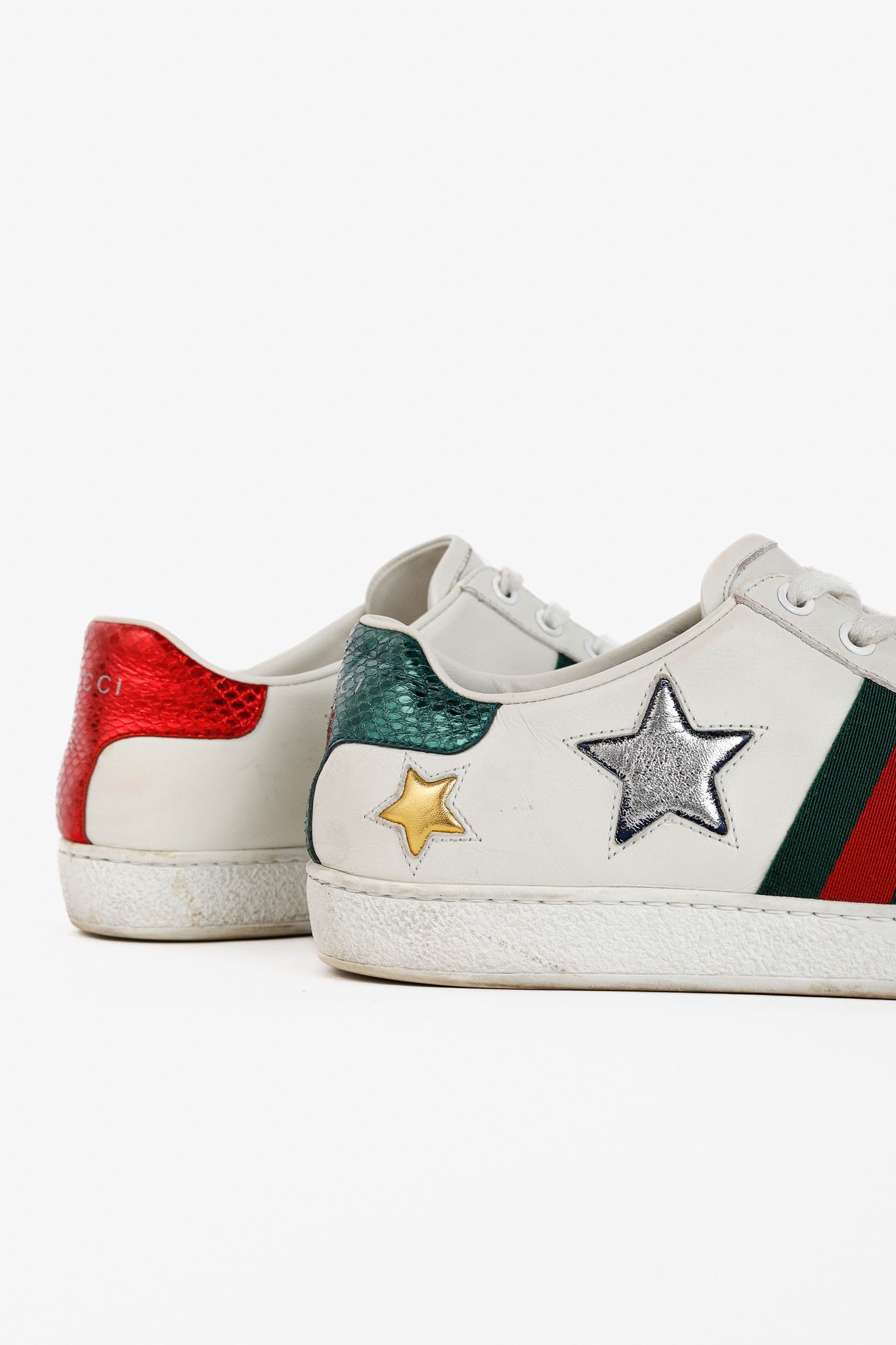 Gucci Gucci Ace Stars White Leather Low-Top Sneakers Size US 8 / IT 38 - 9 Thumbnail