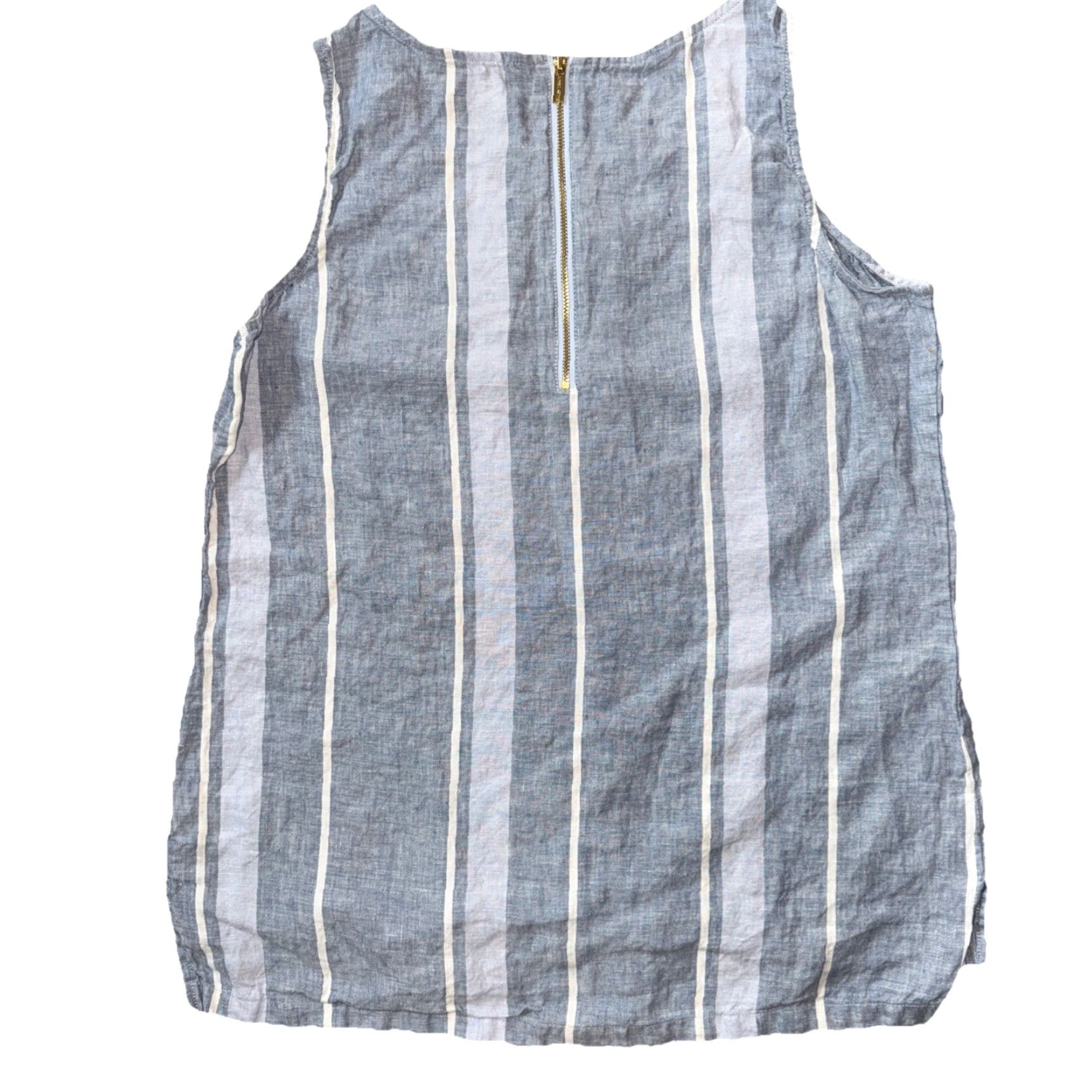 Ellen Tracy Ellen Tracy Women's Linen Striped Sleeveless Shirt Zip Back Blue White Tank M Relaxed Casual Beach Bohemian Womens Size M / US 6-8 / IT 42-44 - 2 Thumbnail