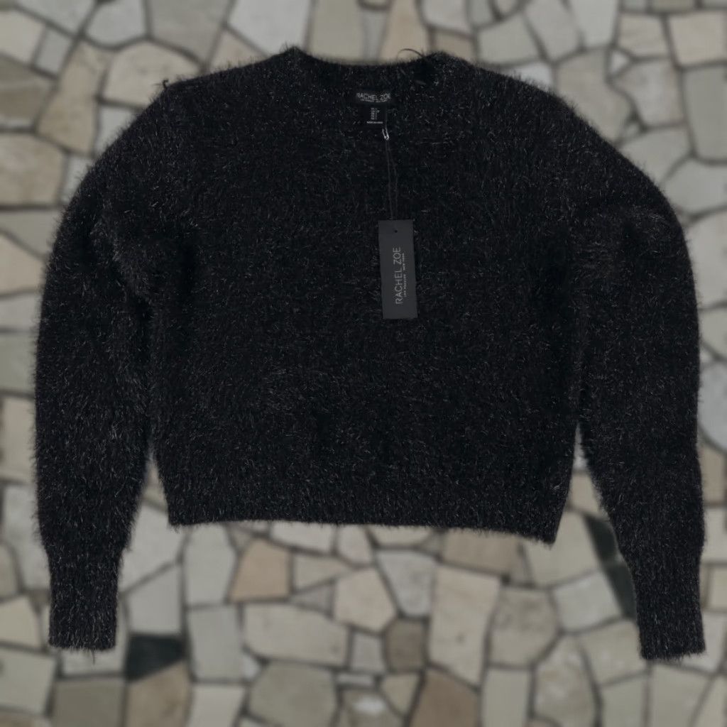 Rachel Zoe Rachel Zoe Fuzzy Crewneck Crop Sweater Black Women's S Shirt Size S / US 4 / IT 40 - 1 Thumbnail
