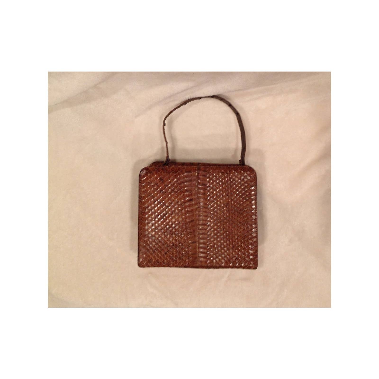 Vintage Vintage Brown Snake Print Handbag Gold Accents Top Handle Size ONE SIZE - 1 Thumbnail
