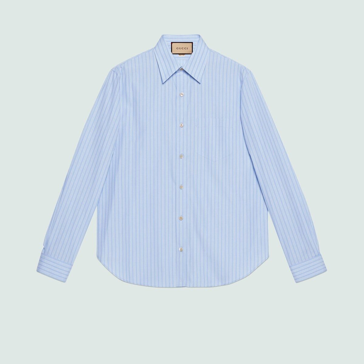Gucci oc11z1025 Striped Cotton Shirt With Pocket in Sky Blue Size US XL / EU 56 / 4 - 1 Preview