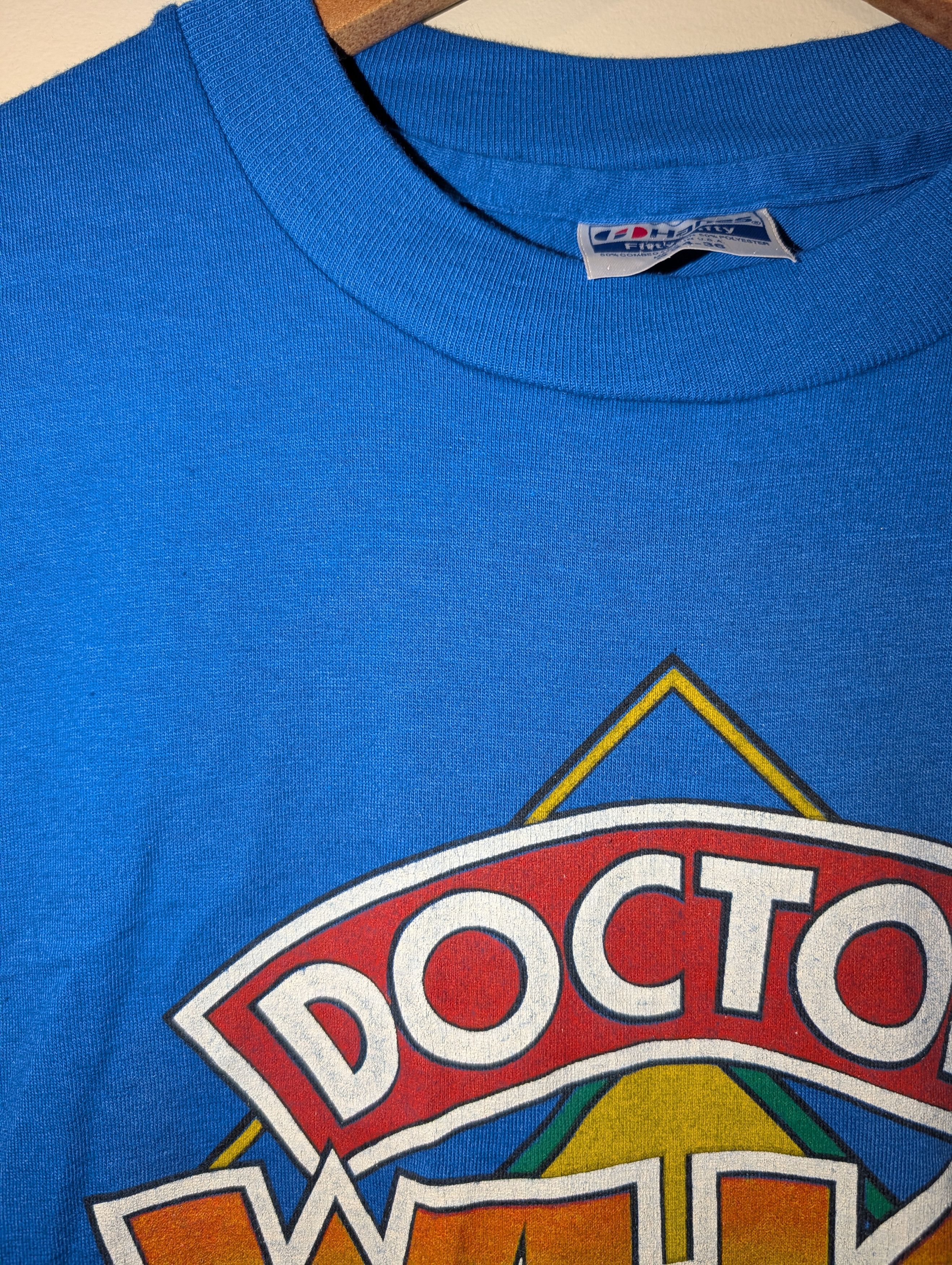 Hanes Vintage 80s Doctor Who Logo TV Show Promo Blue Small T-Shirt Size US S / EU 44-46 / 1 - 4 Thumbnail