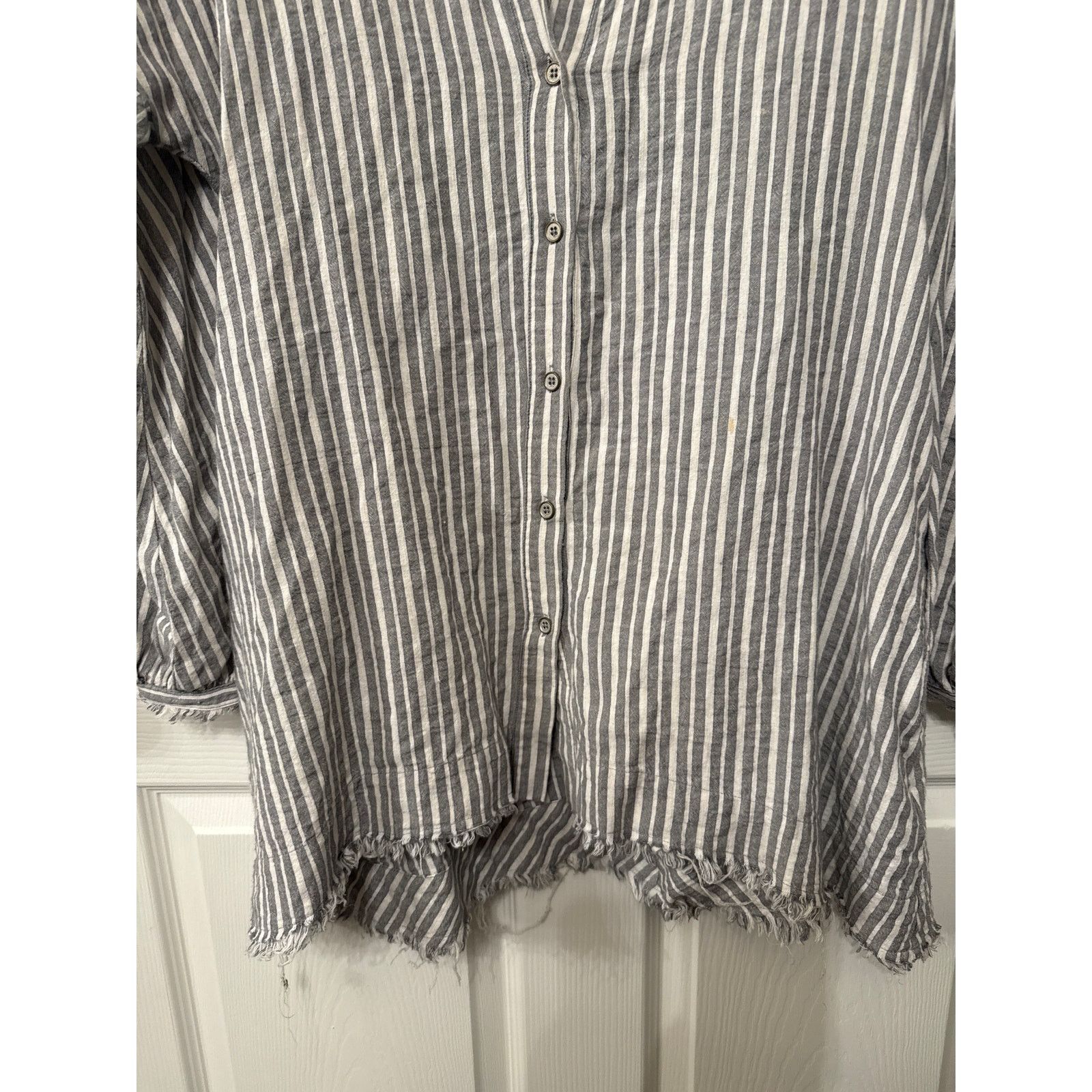 By Together By Together Striped Cotton&Linen Blend Frayed Button Down, S Size S / US 4 / IT 40 - 3 Thumbnail