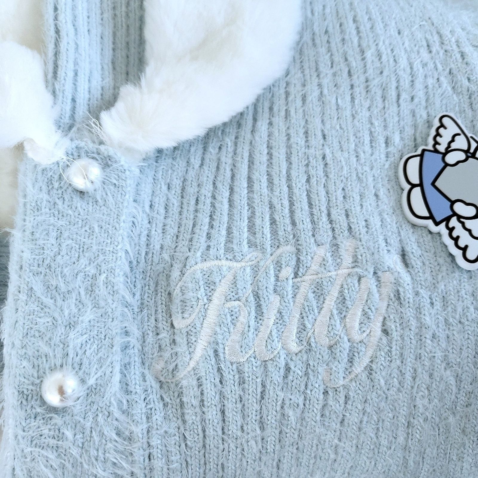 Forever 21 HELLO KITTY ☆ RIBBED KNIT CARDI w/ FUR COLLAR 2x ☆ NWT Size XXL / US 16-18 / IT 52-54 - 5 Thumbnail
