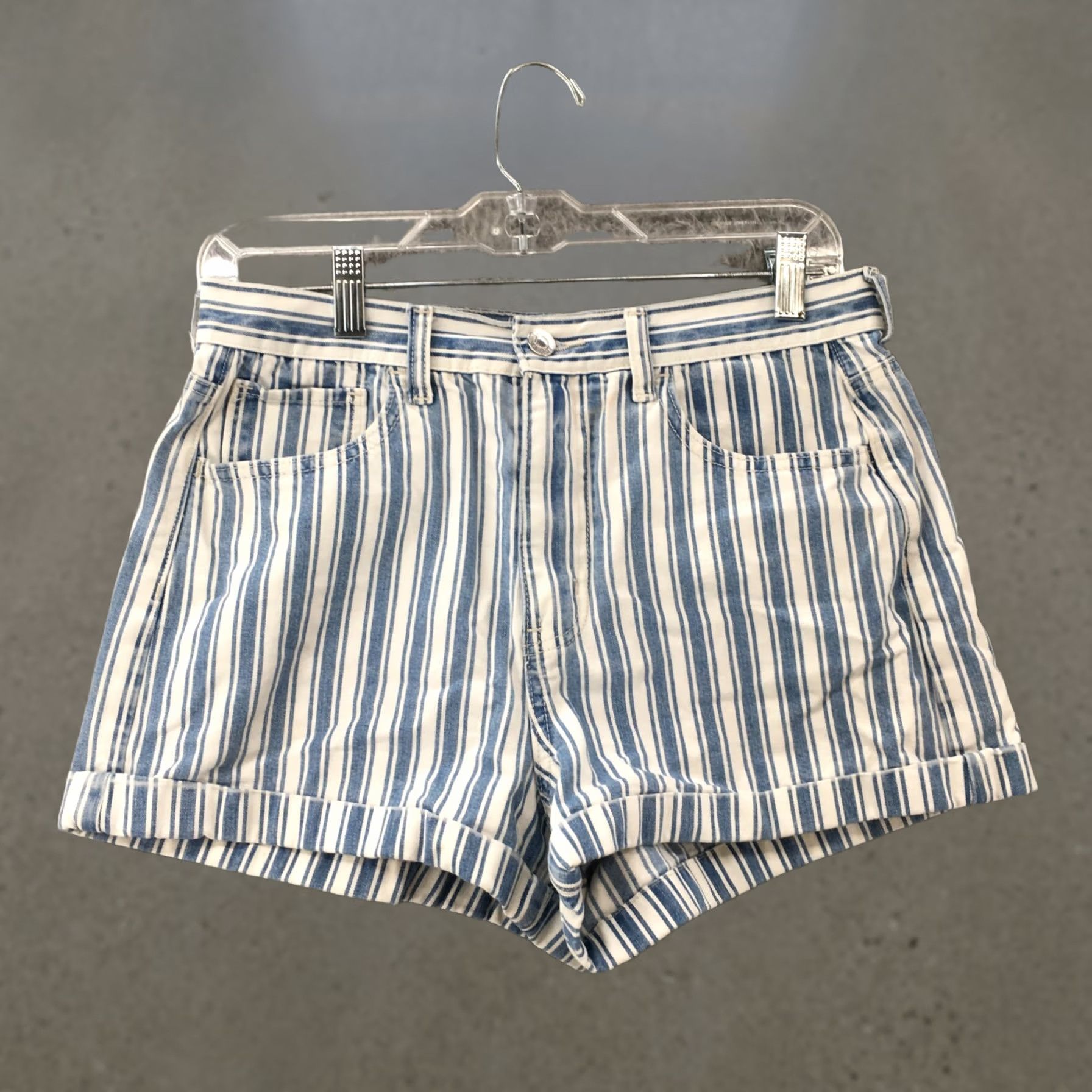 American Eagle Outfitters American Eagle Outfitters Cuffed Mom Shorts Womens 8 Denim Striped Zip Blue Adult Regular Womens Size 30" / US 8 / IT 44 - 1 Thumbnail