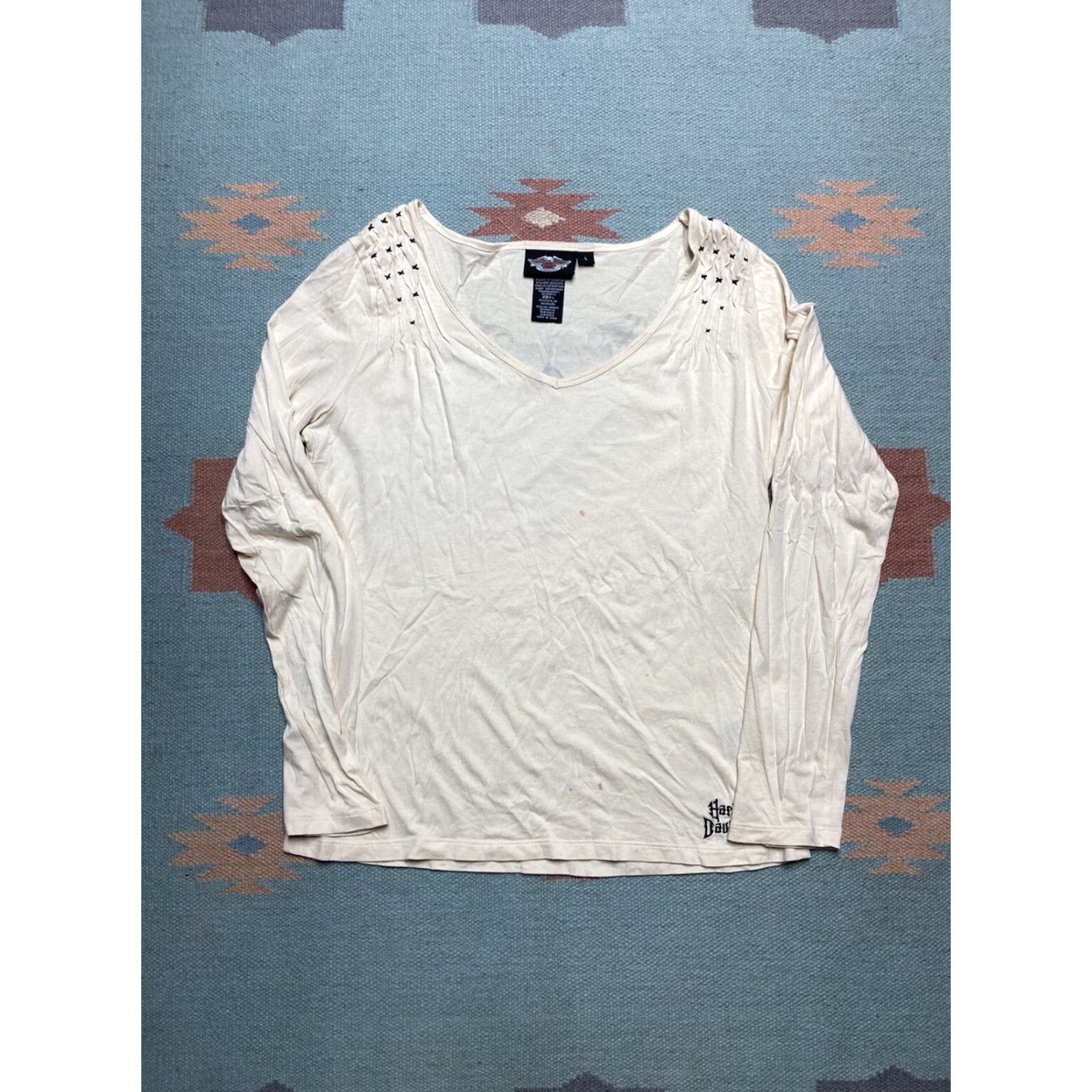 Harley Davidson VINTAGE Harley-Davidson Shirt Women Long Sleeve L Beige USA Wings Tattoo Size L / US 10 / IT 46 - 5 Thumbnail