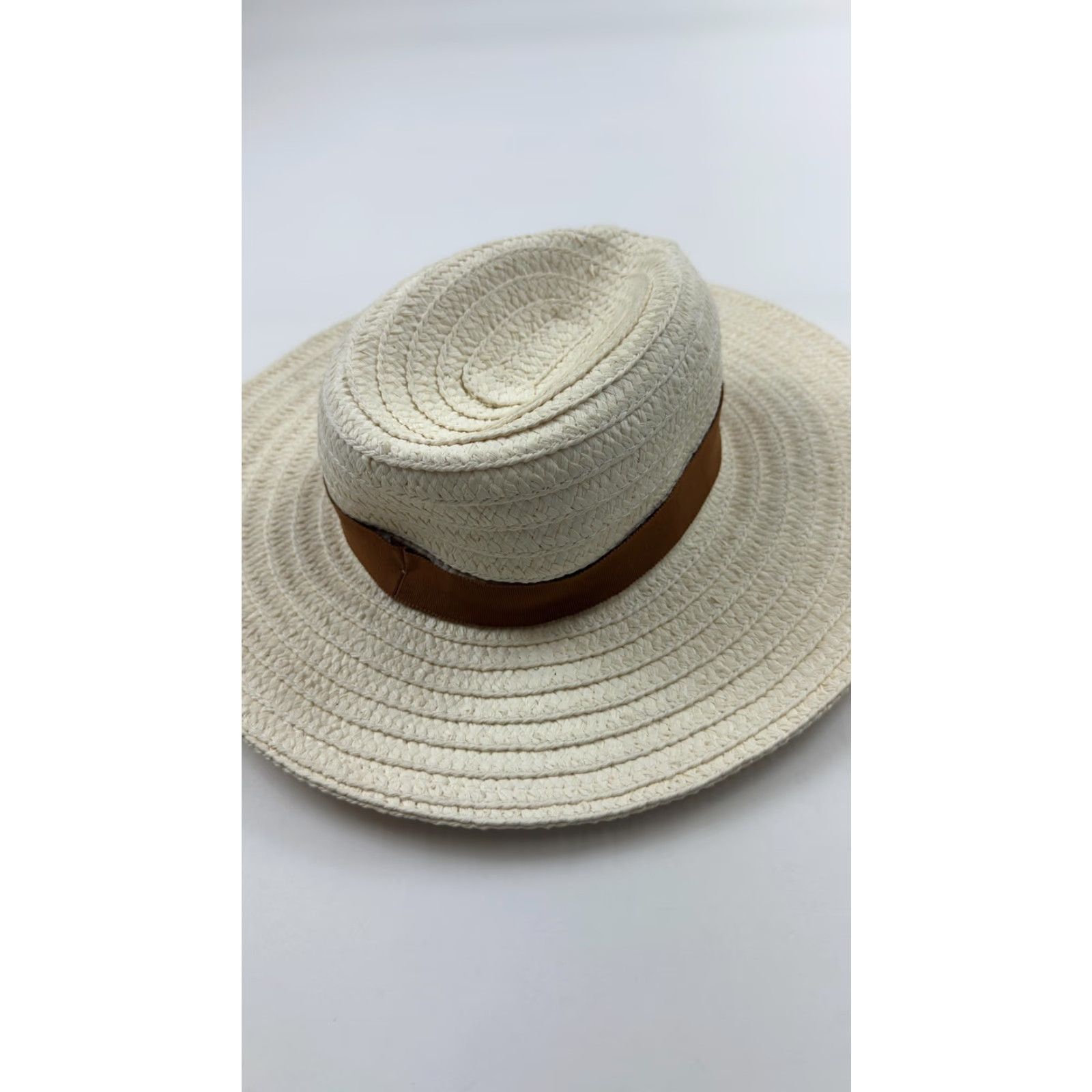 Madewell Madewell Hat Wide Brim Womens Small Medium Ivory Straw Sun Brown Band Beach S/M Size ONE SIZE - 3 Thumbnail