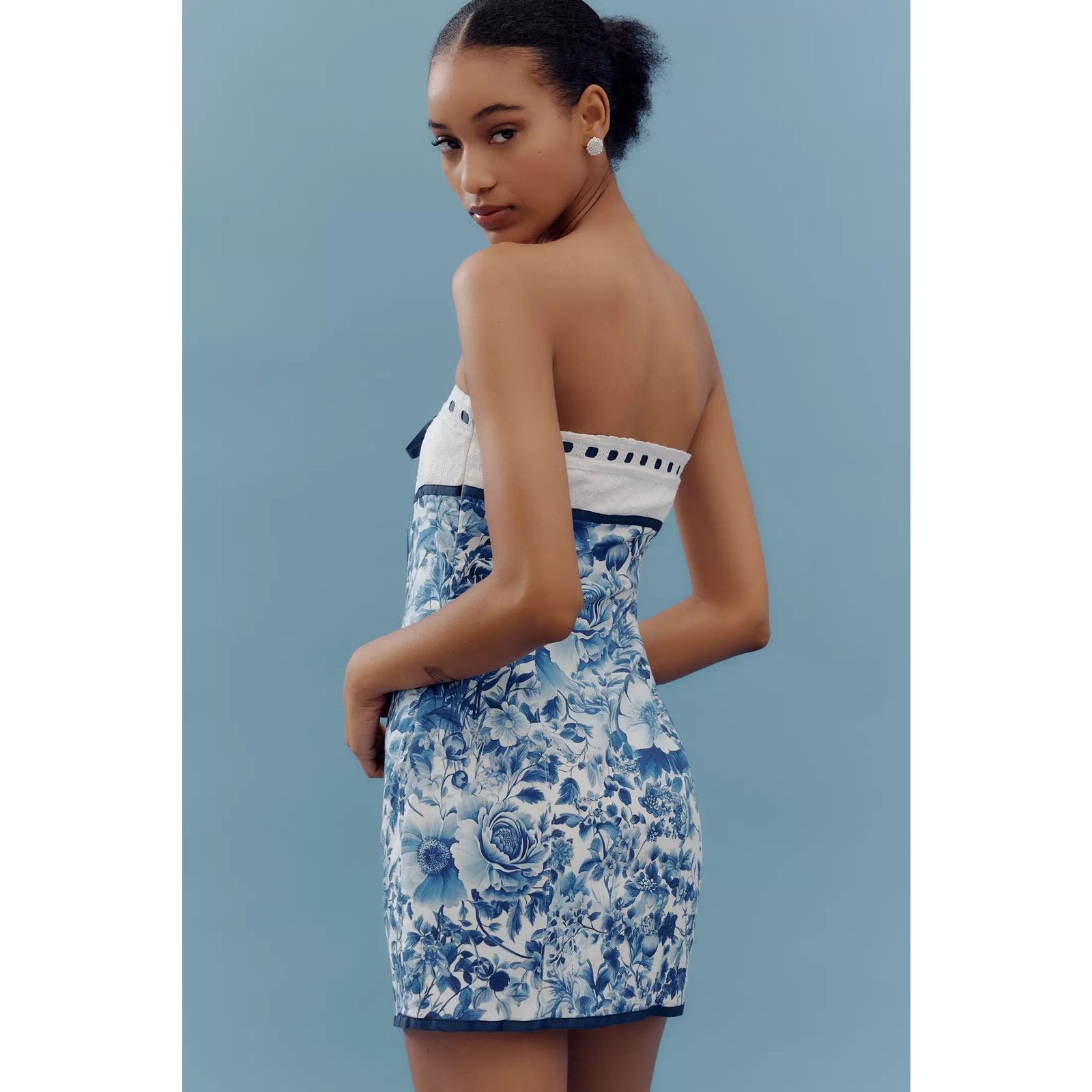 Anthropologie New Maeve Strapless Tie-Front Mini Dress $168 XL Blue Floral Size XL / US 12-14 / IT 48-50 - 3 Thumbnail