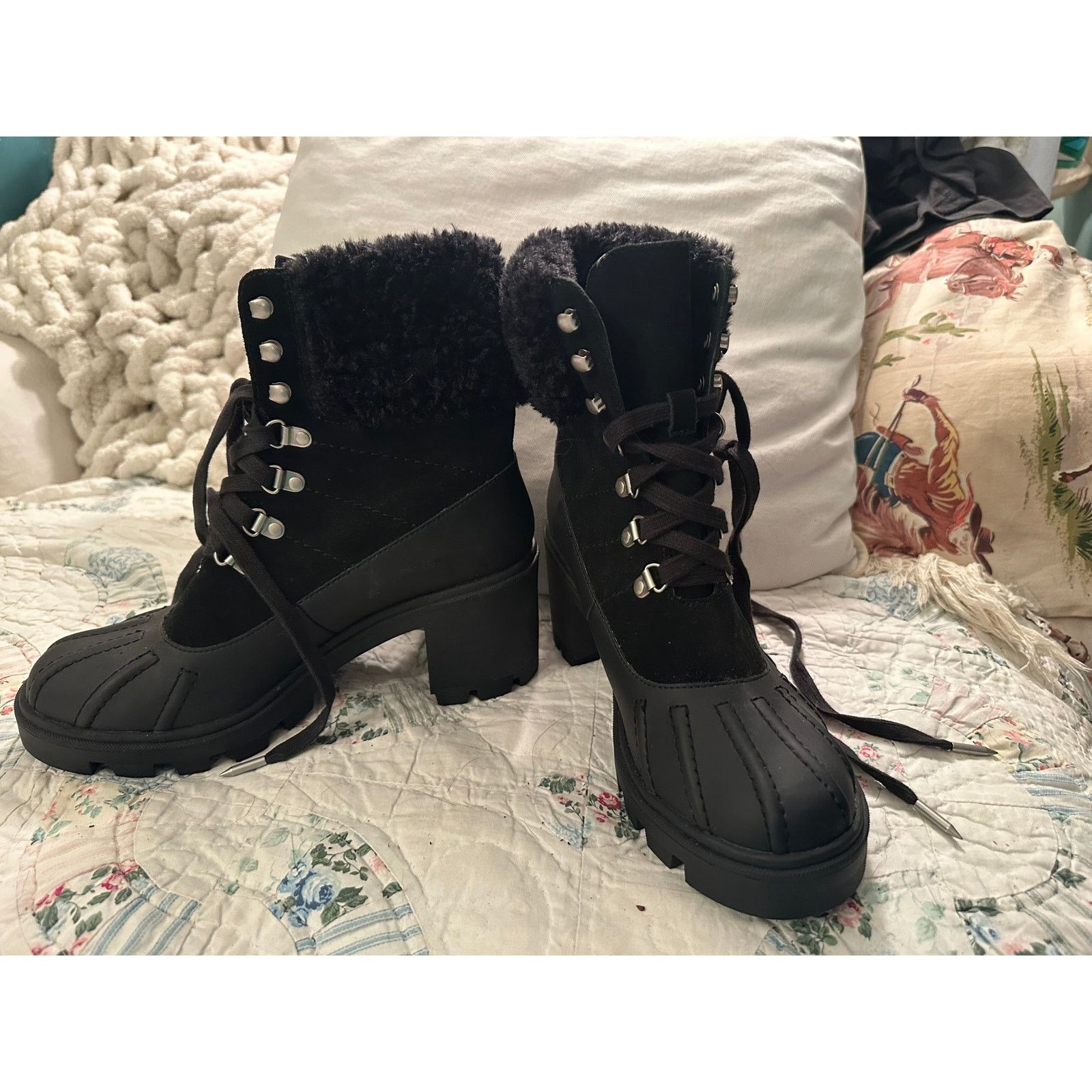 Splendid NEW SPLENDID LEATHER COMBAT BOOTS DUCK BOOTS FAUX FUR 8 Size US 8 / IT 38 - 1 Thumbnail
