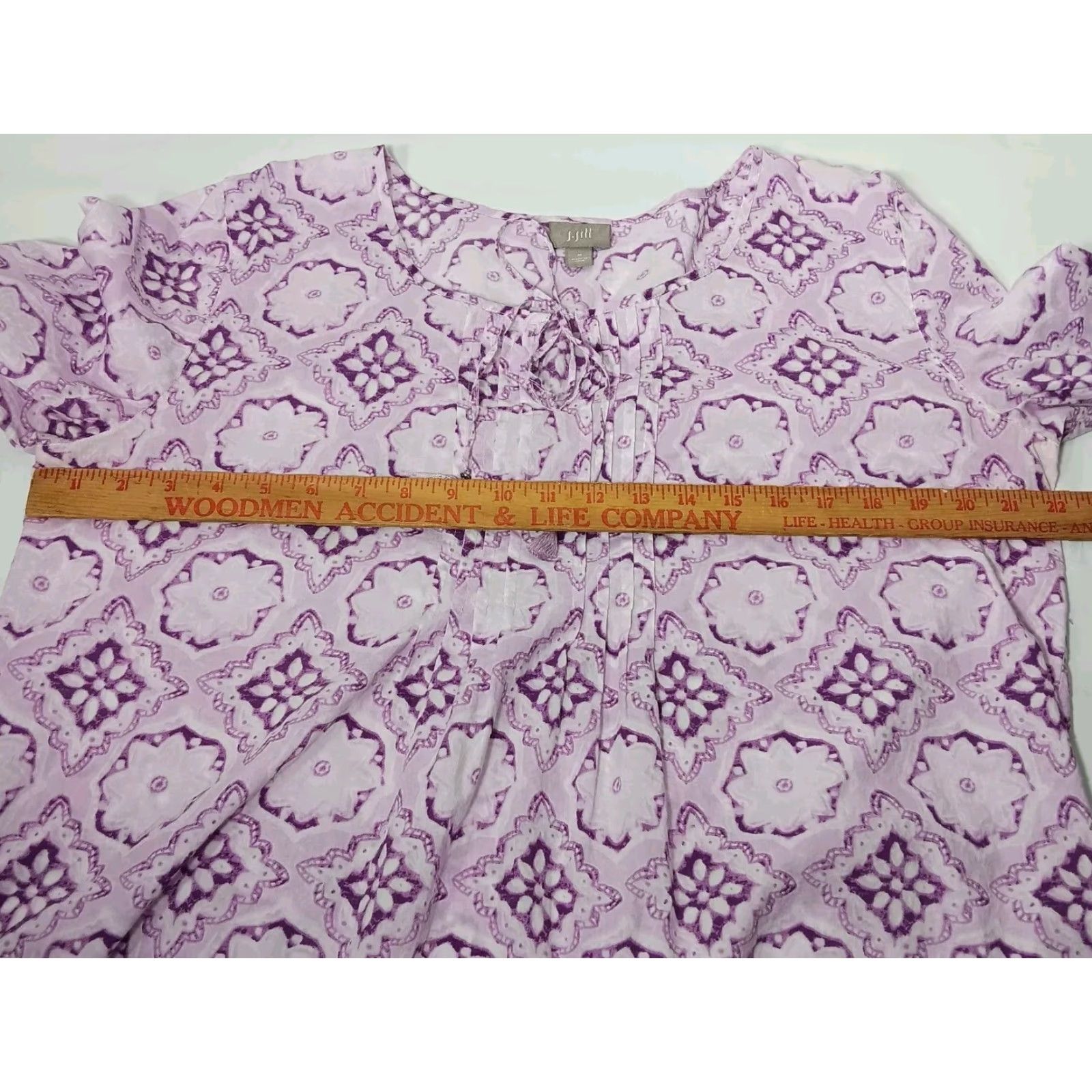 J. Jill J Jill Blouse Women Medium Pullover Floral Purple Mandala Peasant Boho Pleated Size M / US 6-8 / IT 42-44 - 6 Thumbnail