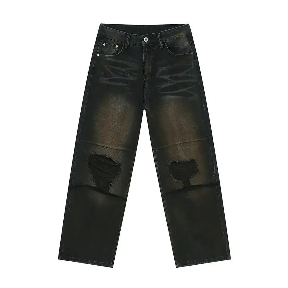 Japanese Brand Retro loose straight leg ripped jeans Size US 32 / EU 48 - 5 Thumbnail