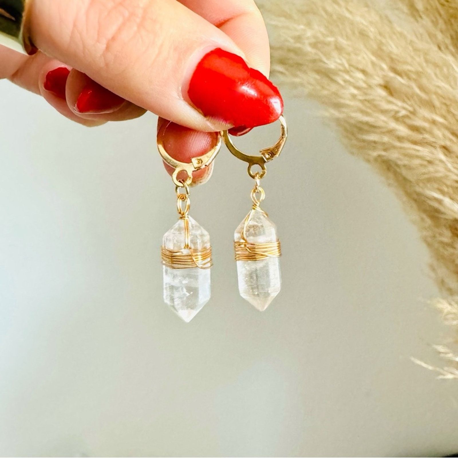 Nordstrom Clear Quartz Gold Gemstone Crystal Earrings Hoops Jewelry Size ONE SIZE - 1 Thumbnail