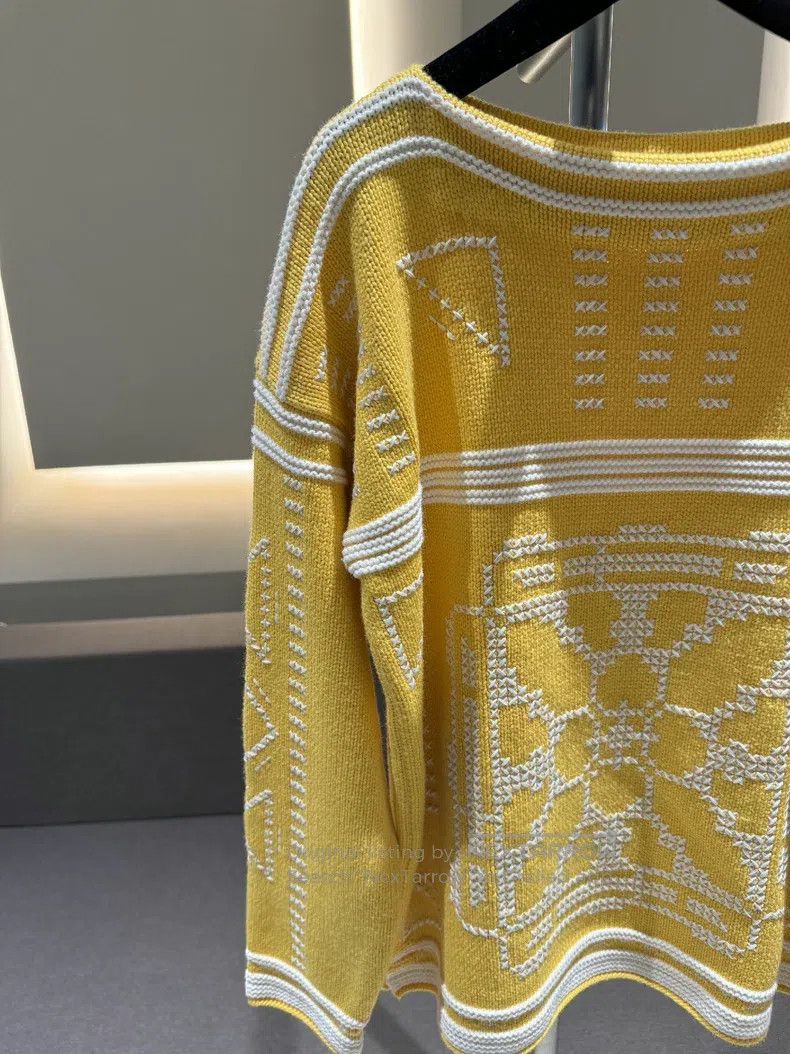 Hermes Hermes Yellow and white color block cross-stitch sweater Size XXS / US 00 / IT 34 - 6 Thumbnail