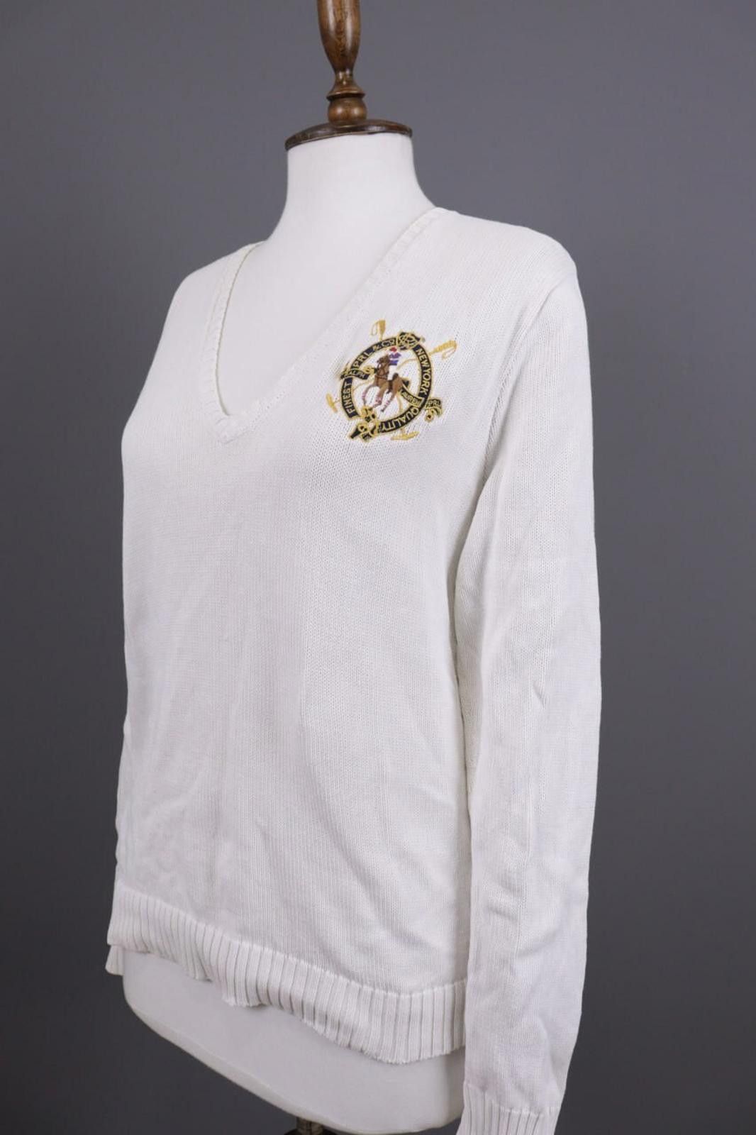 Ralph Lauren Sport Ralph Lauren Sport White V-Neck Knit Sweater Size XL Size XL / US 12-14 / IT 48-50 - 7 Thumbnail