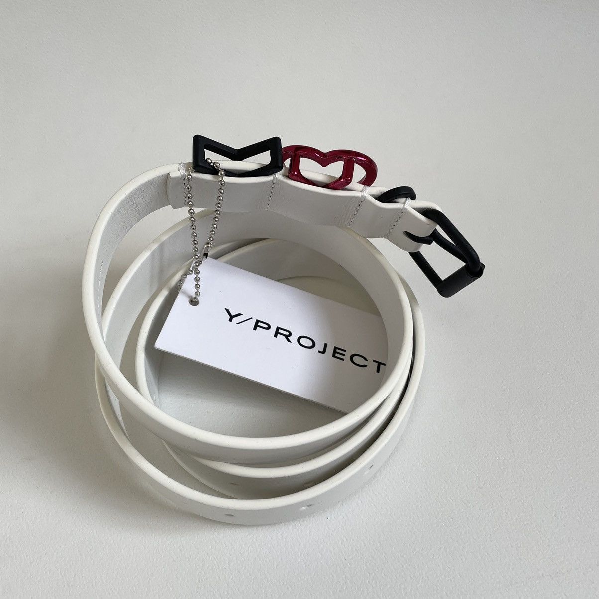 Y/Project White Leather ‘I Heart Y’ Metal Buckle Belt Size ONE SIZE - 4 Thumbnail