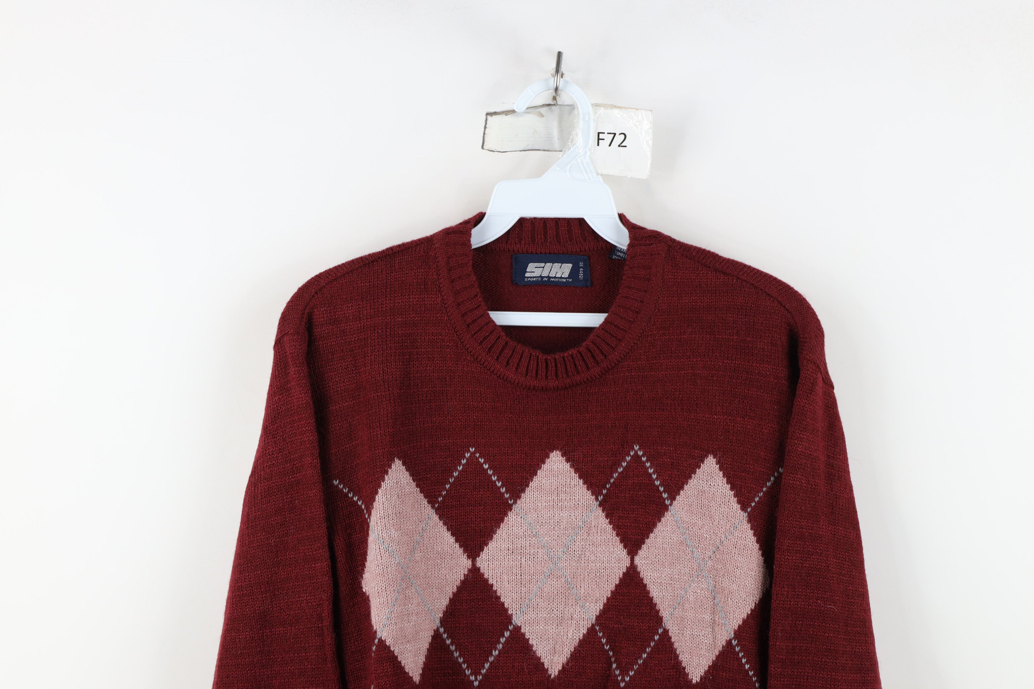 Vintage Vintage 70s Streetwear Diamond Knit Crewneck Sweater Red Size L / US 10 / IT 46 - 2 Thumbnail
