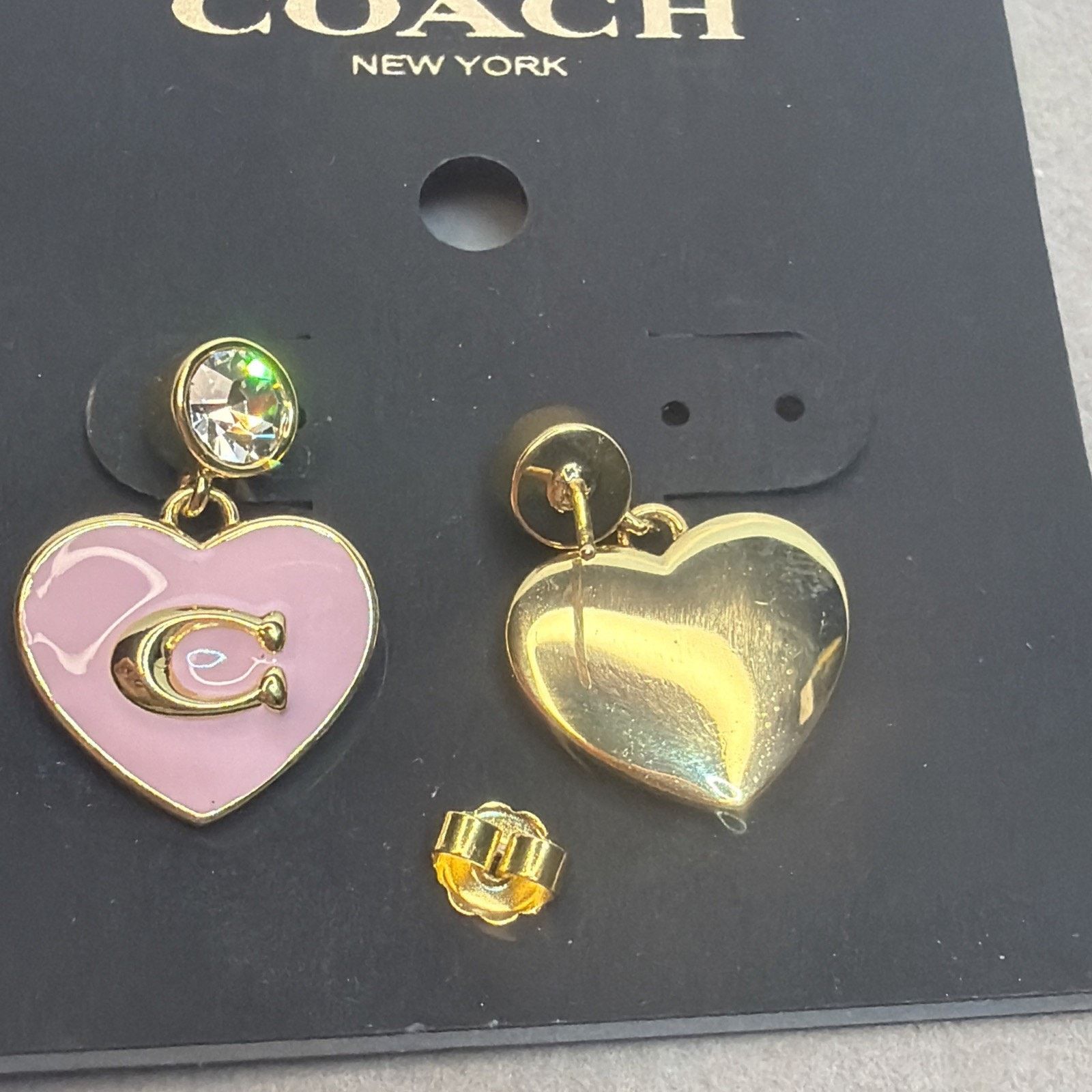 Coach Coach Heart Drop Earrings Pink Enamel Gold C Logo NWT Size ONE SIZE - 6 Thumbnail