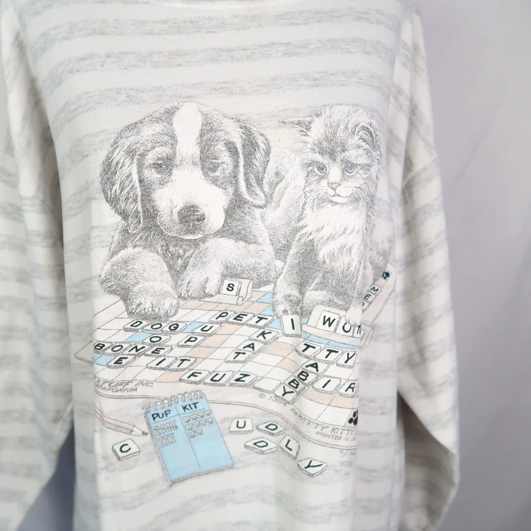 Vintage VINTAGE 90s CMS White Grey Stripe Cat Dog Graphic Sleep Dress Dress Womens L White Sleeves Long Stripe Animals 80s 90s Mens Womens Girls Boys Size L / US 10 / IT 46 - 2 Thumbnail