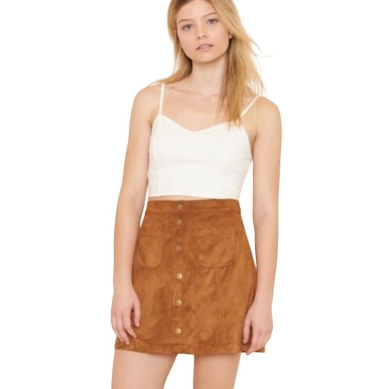Garage Button Front 2 Square Pocket Faux Suede Skirt Size 28" / US 6 / IT 42 - 8 Thumbnail