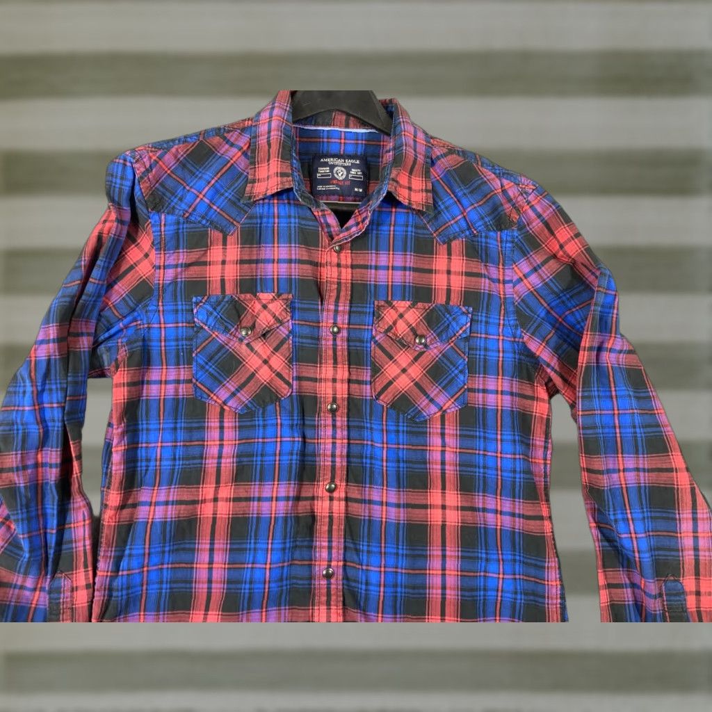 American Eagle Outfitters American Eagle Outfitters Western Shirt Mens M Blue Red Plaid Vintage Fit Snap Long Sleeve Casual Cowboy Pockets Size US M / EU 48-50 / 2 - 1 Thumbnail