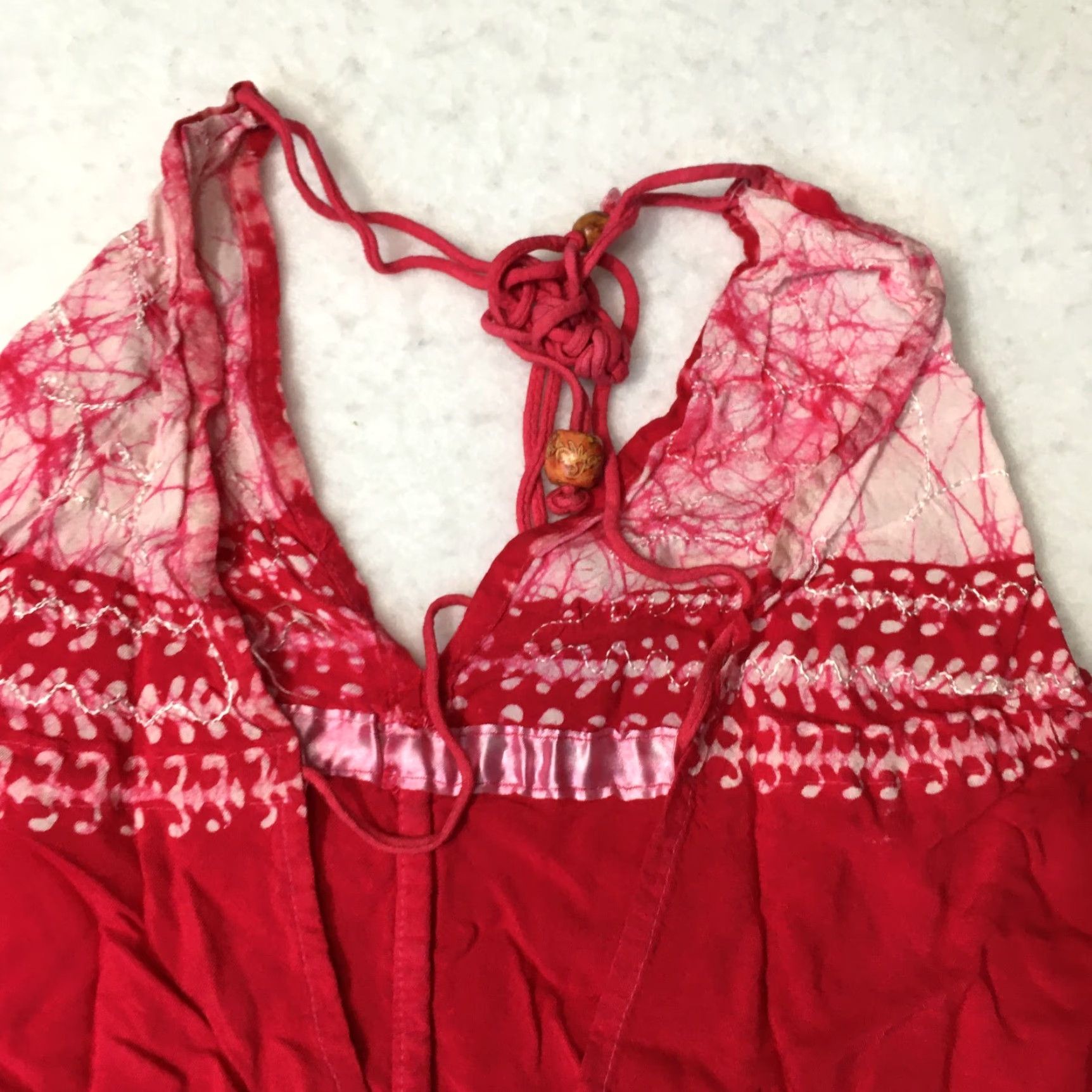 Vintage VINTAGE Sz Med MIDI Skirt Boho Floral Tie Dye Red Pink Rayon High Rise Elastic Waist Midi Women Regular M Skirt Womens Size 32" / US 10 / IT 46 - 3 Thumbnail
