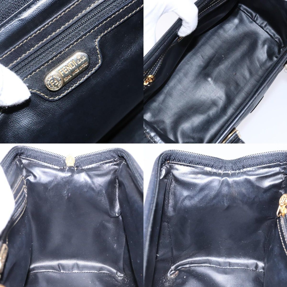 Fendi FENDI Pecan Canvas Hand Bag Navy Gold Size ONE SIZE - 12 Thumbnail