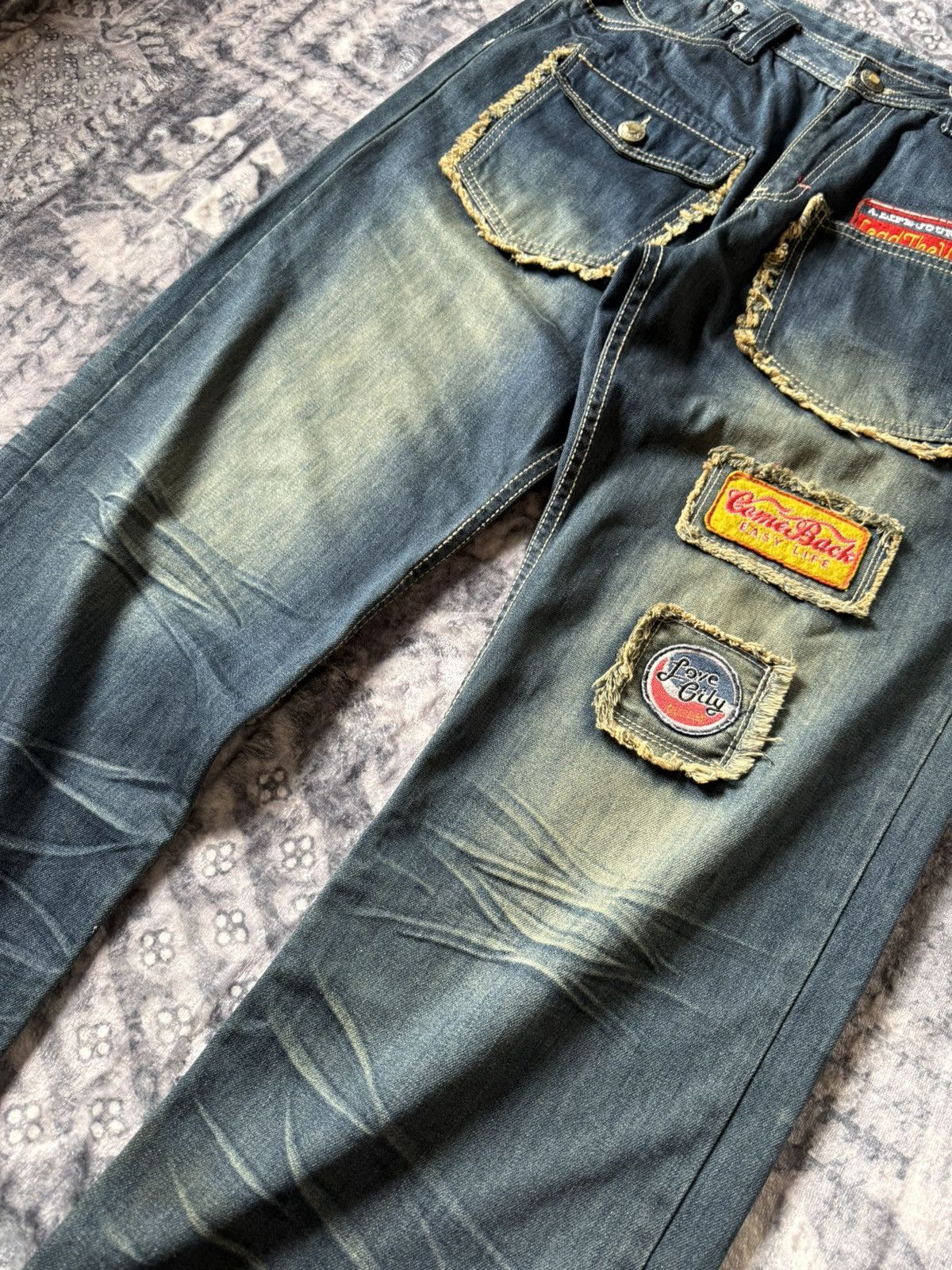 Japanese Brand Vomanie Japan Patch Work Frayed Details Baggy Fit Jeans Size US 32 / EU 48 - 3 Thumbnail
