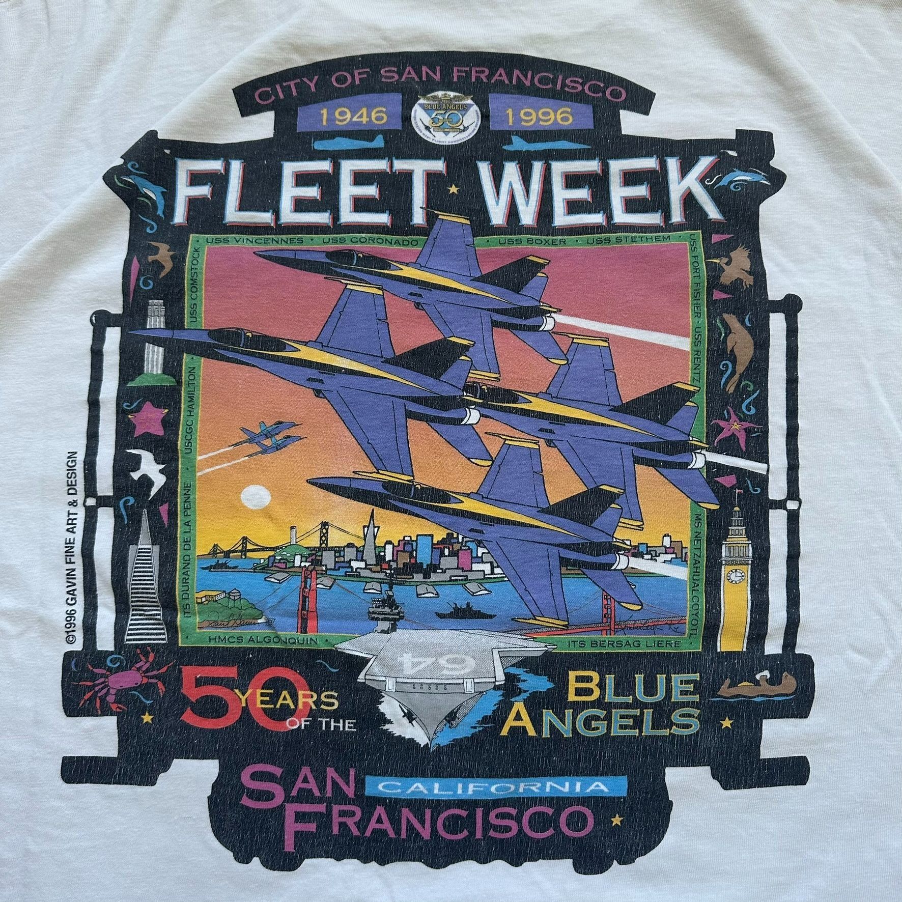 Vintage Vintage 90s US Navy Blue Angels T-Shirt Fleet Week 1996 Mili Size US XL / EU 56 / 4 - 2 Thumbnail