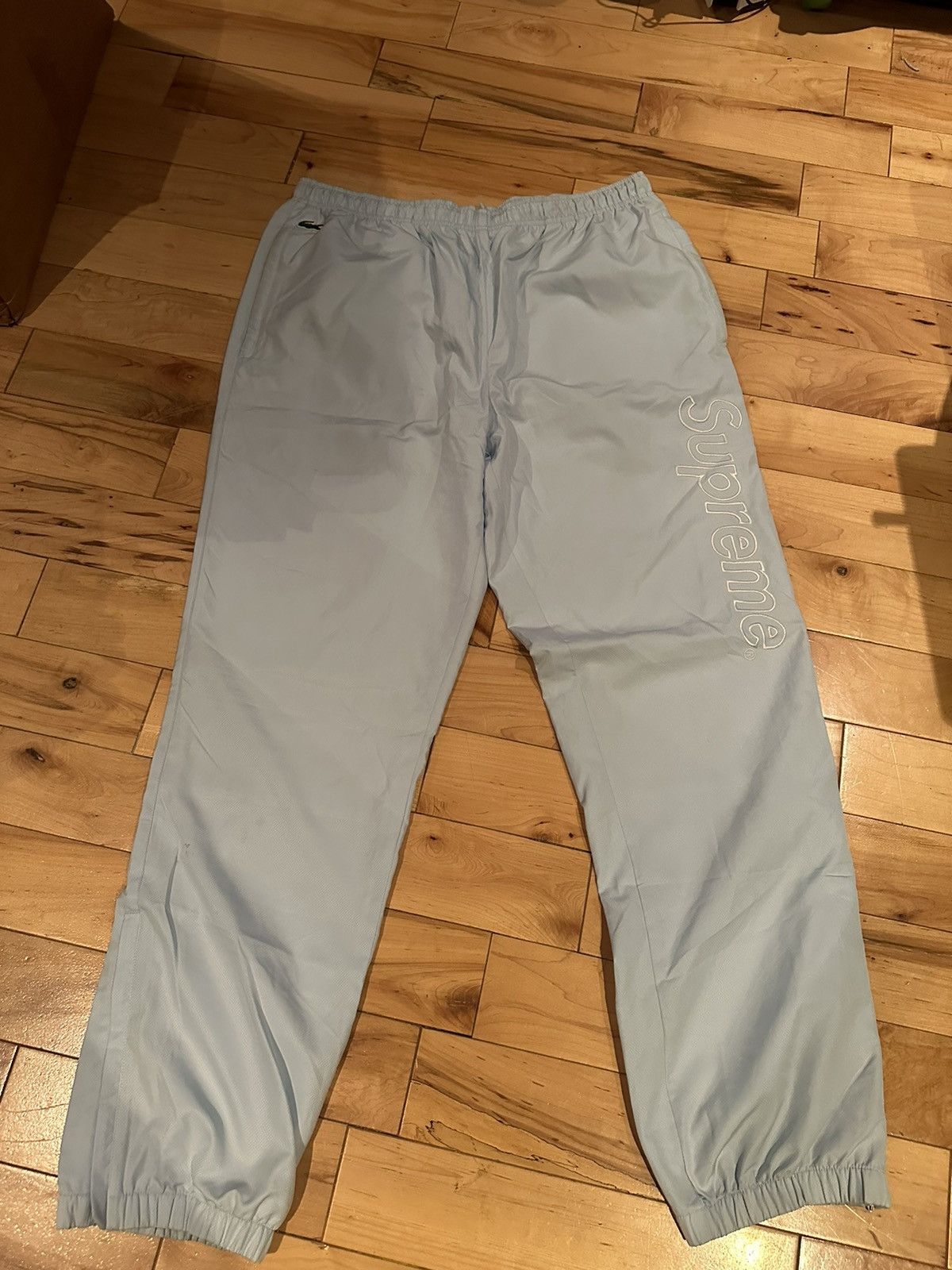 Lacoste × Supreme SS17 Light Blue Track Pants Outline Logo Medium Size US 32 / EU 48 - 1 Thumbnail