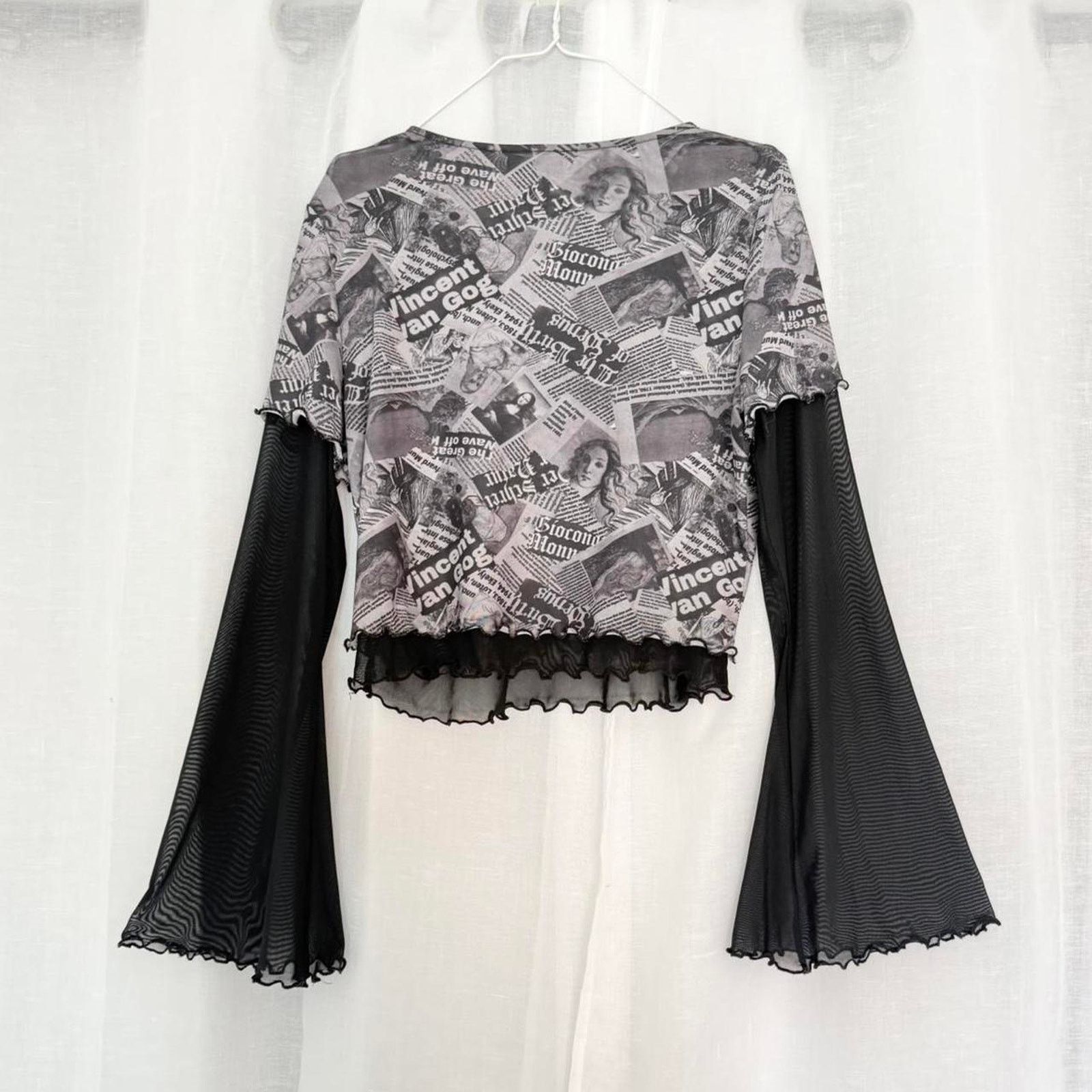 Other mesh newspaper graphic bell sleeve top ✧ Size L / US 10 / IT 46 - 7 Thumbnail