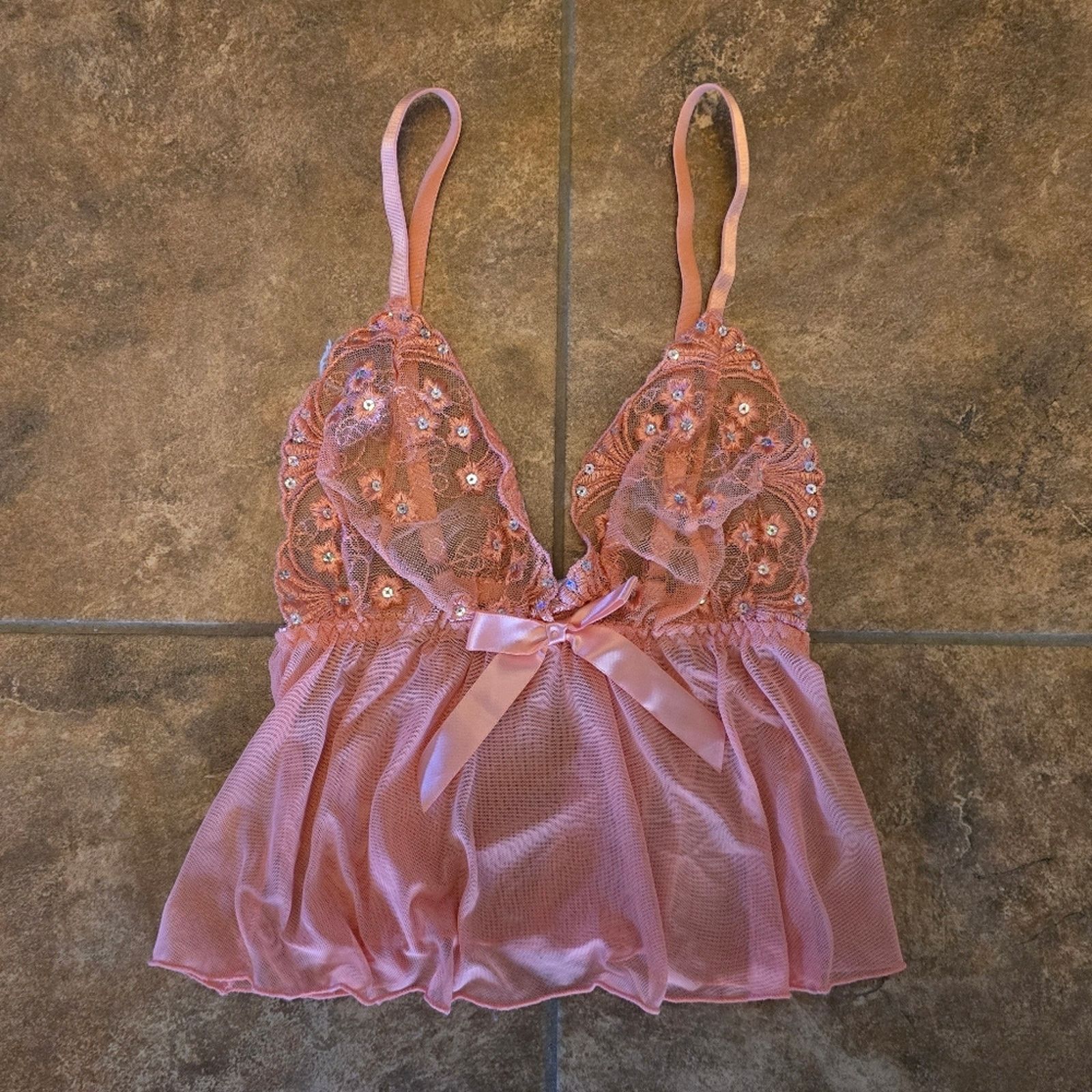 Other Coral Lace Detailed Babydoll Pajama Top Size ONE SIZE - 1 Thumbnail