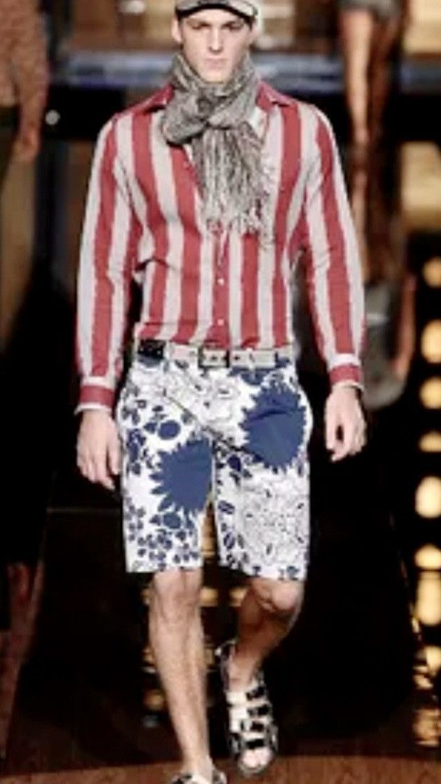 Dolce & Gabbana Dolce & Gabbana 🇮🇹 Runway Blue/Tan The Cut-Outs Shorts M NEW Size US 34 / EU 50 - 2 Thumbnail