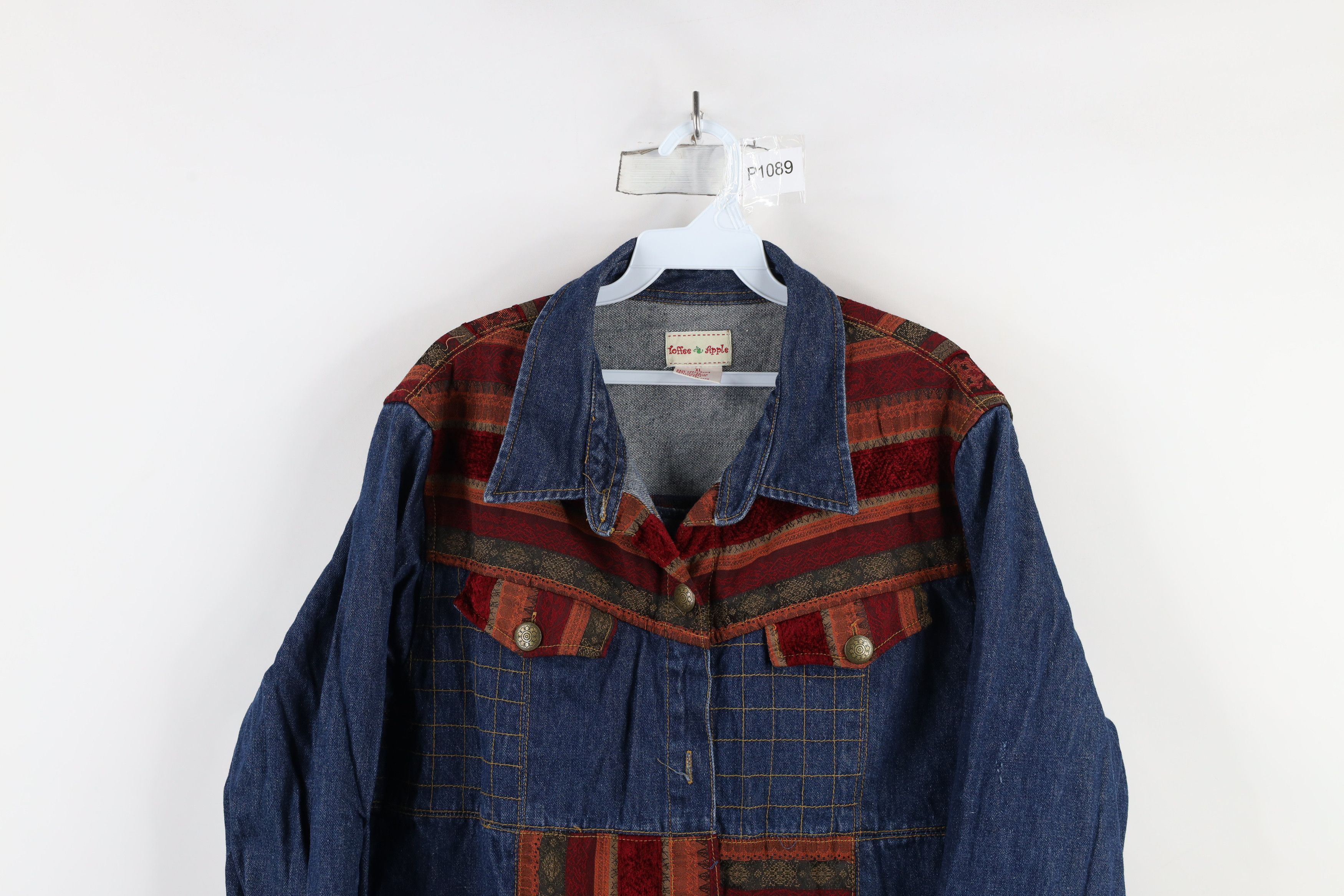 Vintage Vintage 90s Streetwear Rainbow Patchwork Denim Button Jacket Size XL / US 12-14 / IT 48-50 - 2 Thumbnail