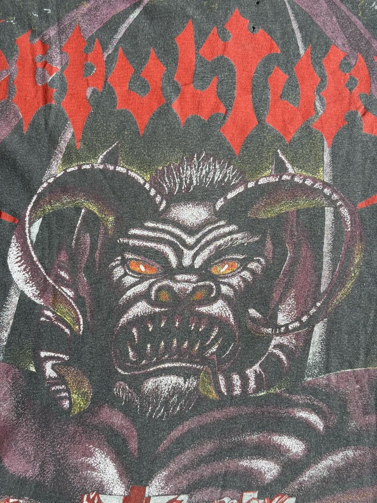Band Tees × Vintage *RARE* VINTAGE 90s SEPULTURA METAL AOP GOD CROSS DEATH SATAN Size US XL / EU 56 / 4 - 13 Thumbnail