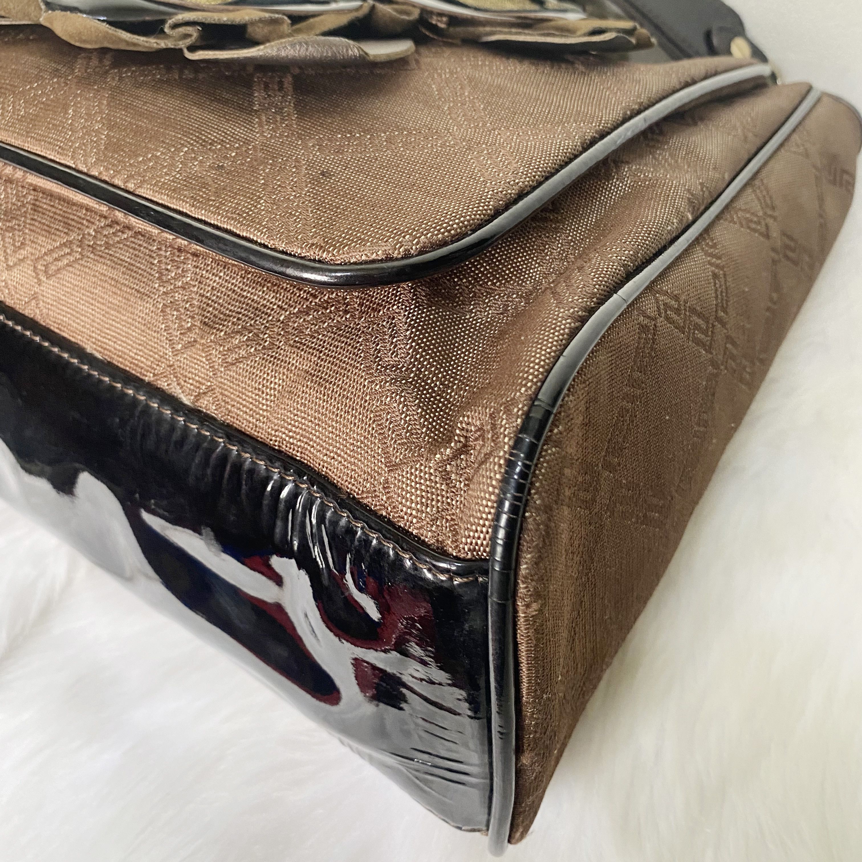 Versace Vintage Brown Black Greco Monogrammed Flower Applique Bag Size ONE SIZE - 6 Thumbnail
