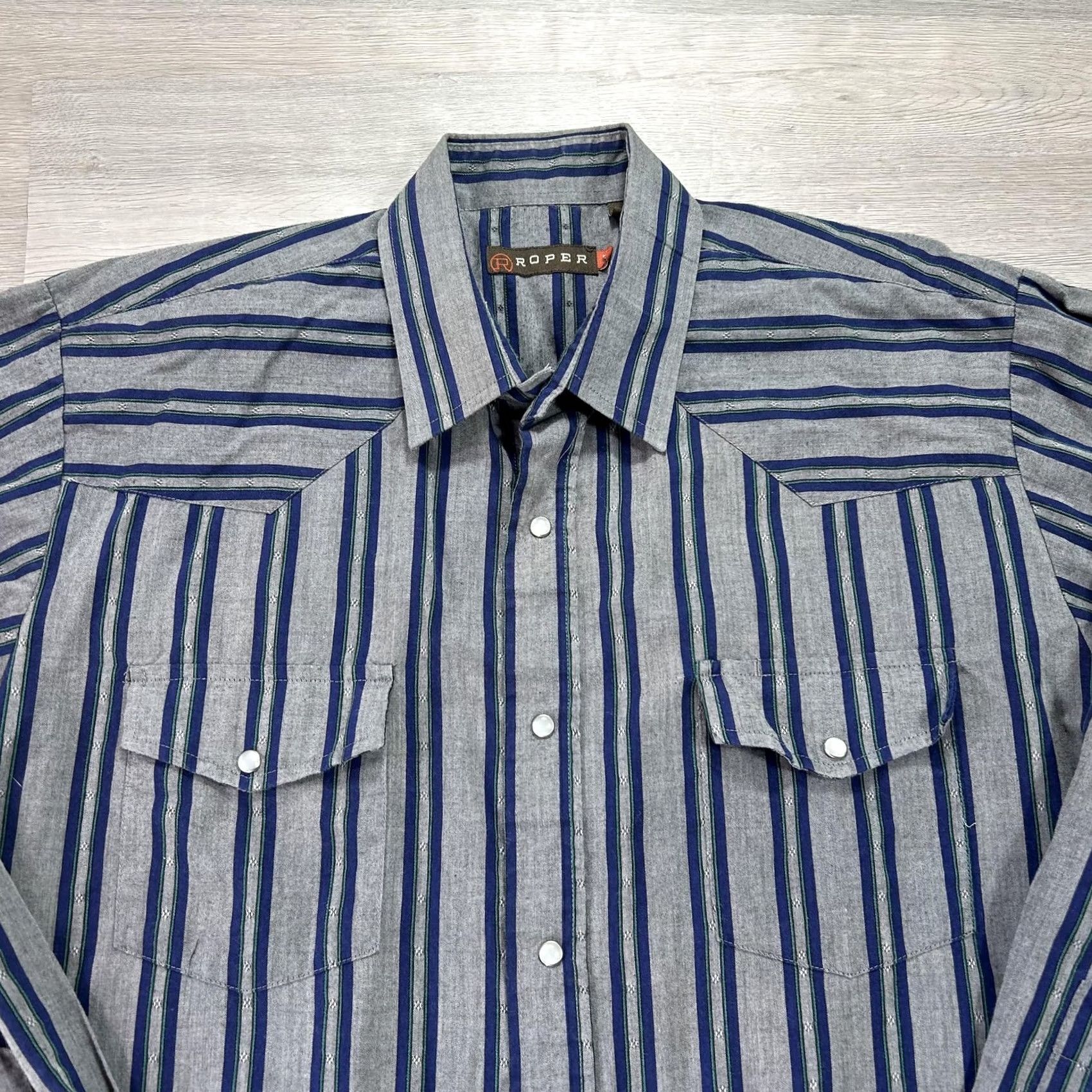 Roper Roper Shirt Mens XL Gray Stripe Long Sleeve Western Pearl Snap Casual Cotton Size US XL / EU 56 / 4 - 3 Thumbnail