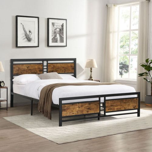 Designer × Homemade Queen Size Metal Platform Bed Frame with Wood Headboard and Size US L / EU 52-54 / 3 - 1 Thumbnail