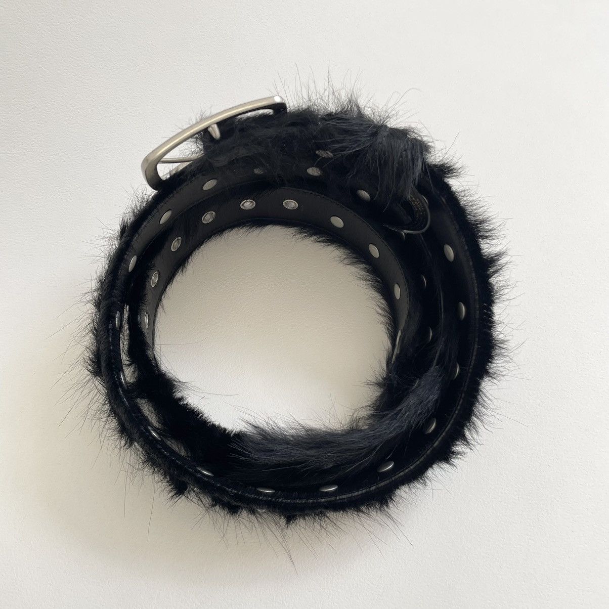Dries Van Noten A/W 22 Studded Black Fur Belt Size 36 - 6 Thumbnail