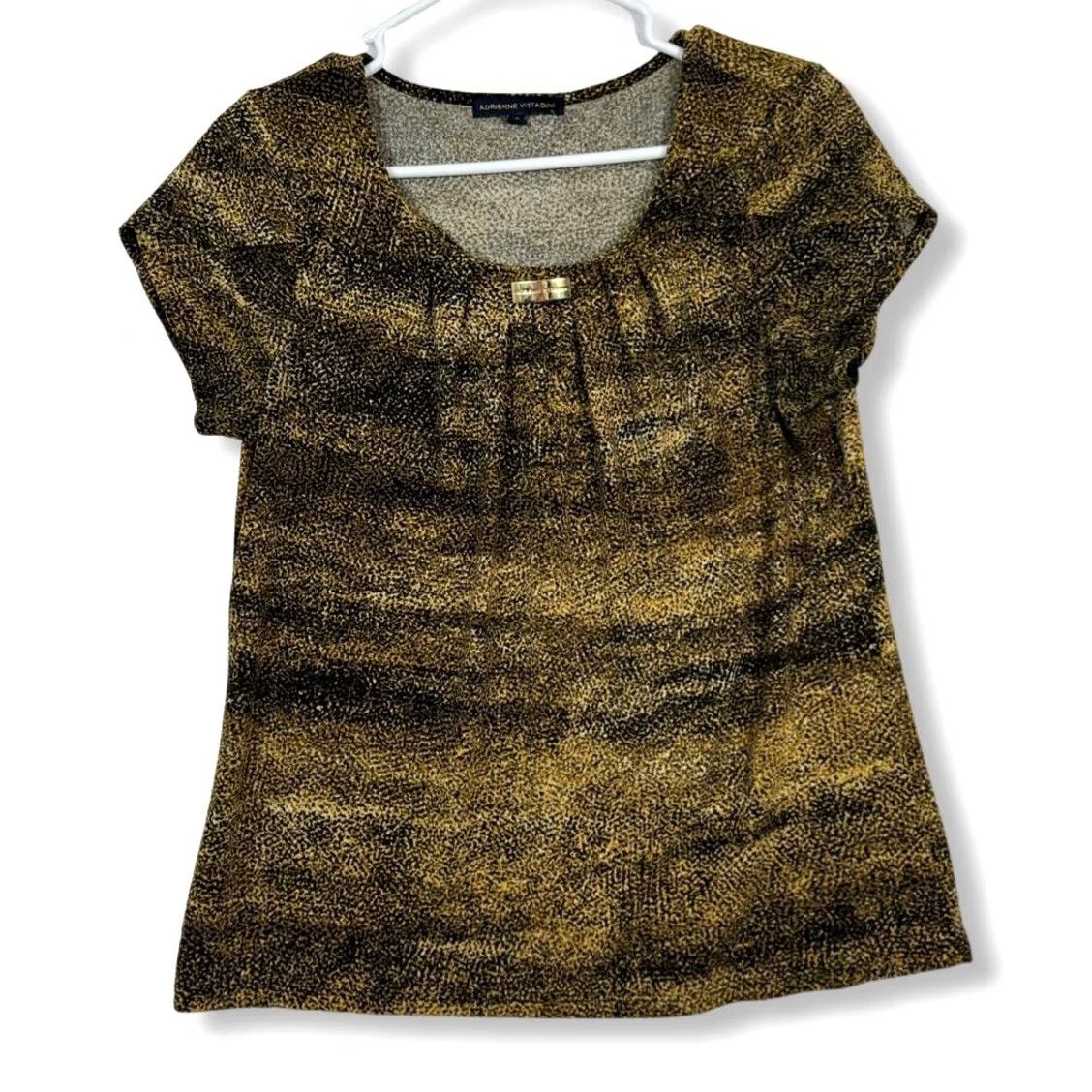 Vintage Adrienne Vittadini Blouse Women’s M Gold Black Round Neck Pullover Cap Sleeve Short Sleeve W 225 Size M / US 6-8 / IT 42-44 - 2 Thumbnail