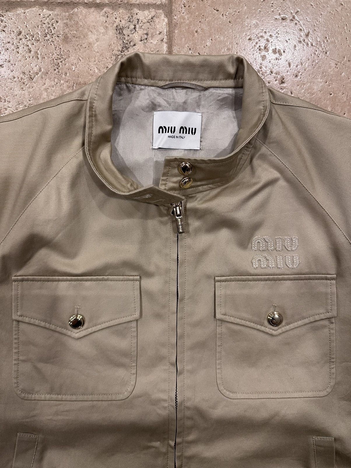 Miu Miu Miu Miu Khaki / Biege Chino Cord Logo Blouson Bomber Jacket Size US M / EU 48-50 / 2 - 10 Thumbnail