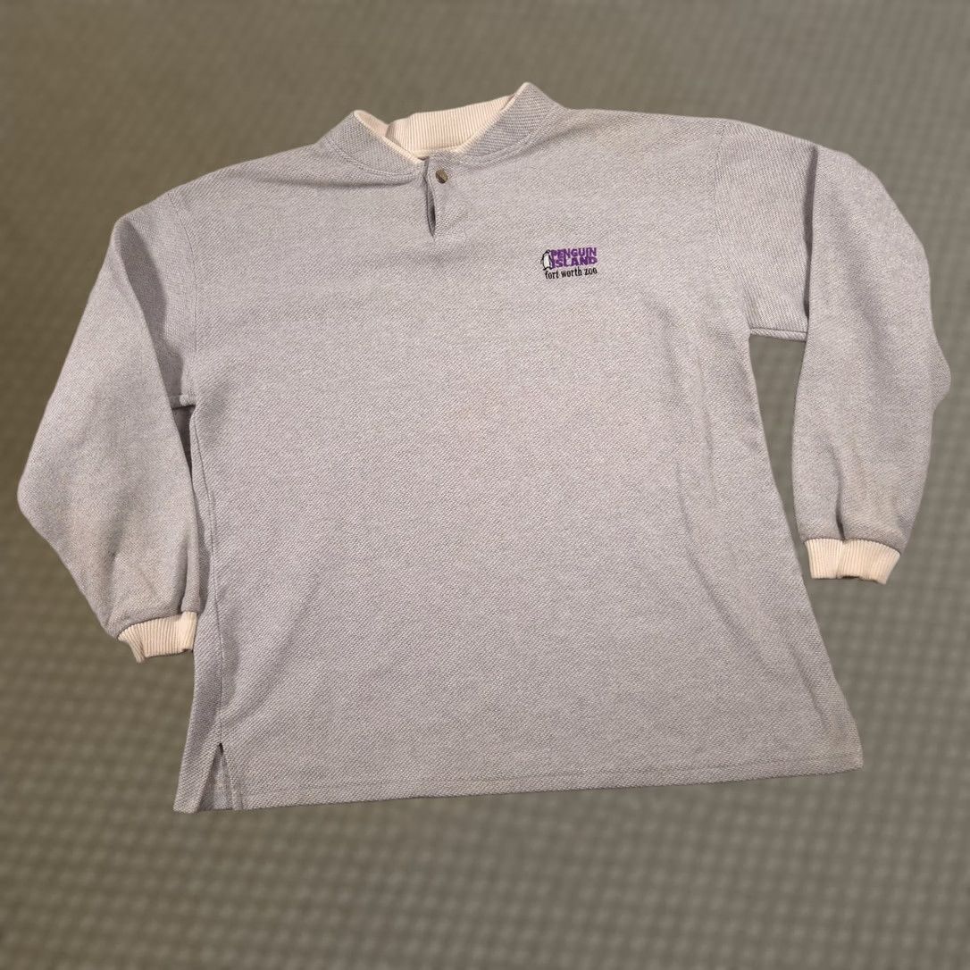 Vintage VINTAGE Time Square Sportswear Penguin Island Fort Worth Zoo Sweatshirt Mens XL Gray Henley Button 100% Cotton USA Size US XL / EU 56 / 4 - 1 Thumbnail