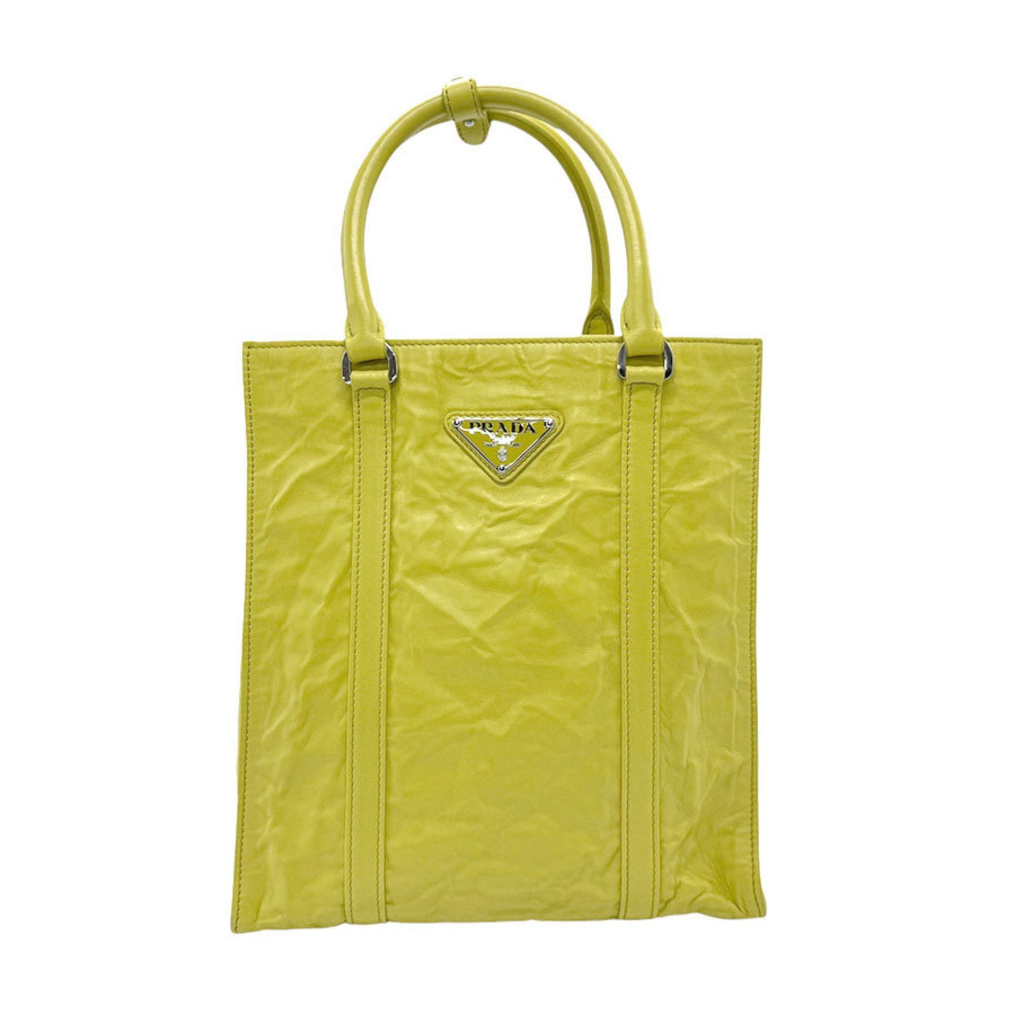 PRADA handbag shoulder bag leather yellow green ladies 1BG458 z3099