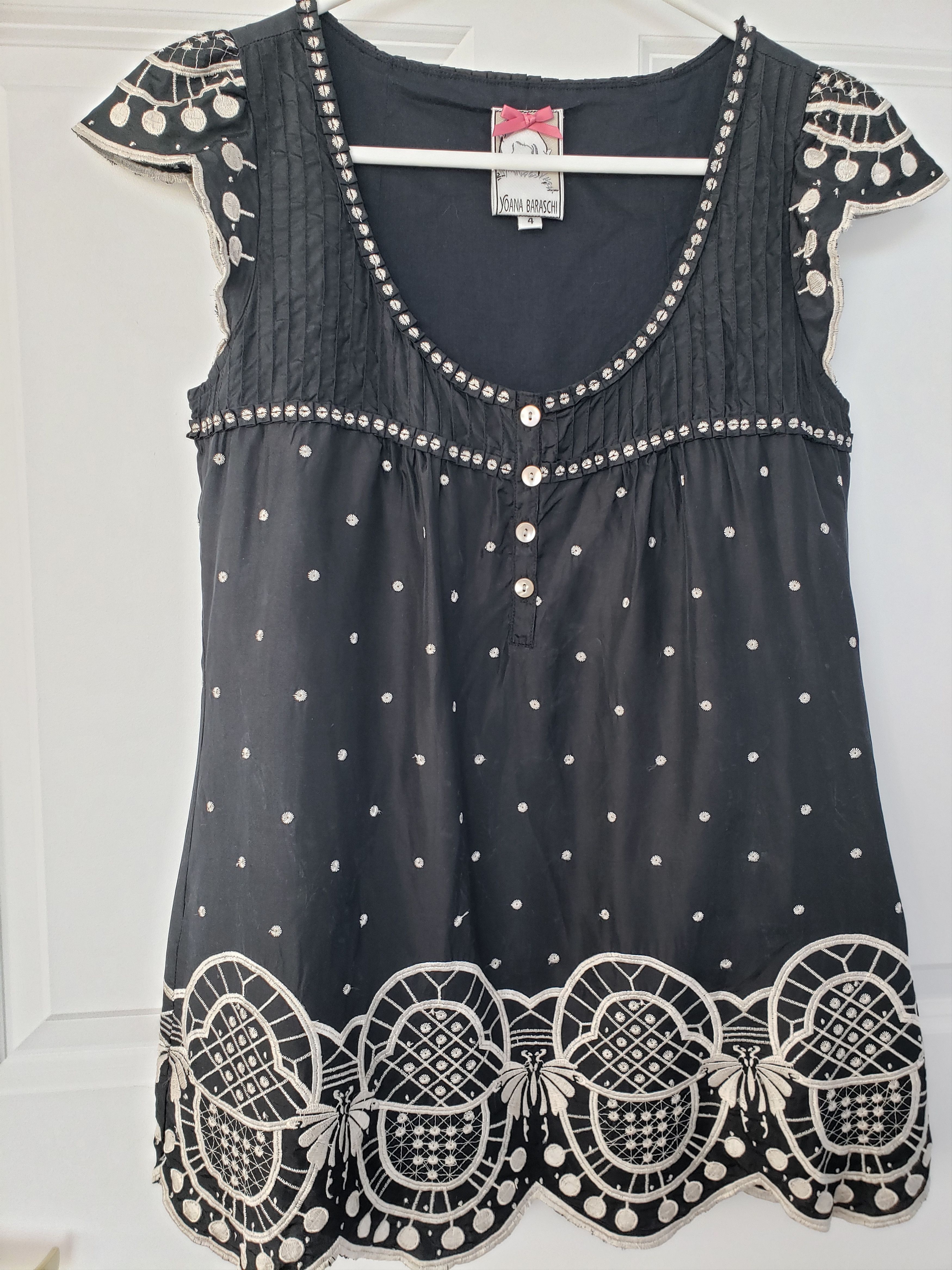 Anthropologie Yoana Baraschi Silk Embroidered Scalloped Hem Blouse Size S / US 4 / IT 40 - 1 Thumbnail